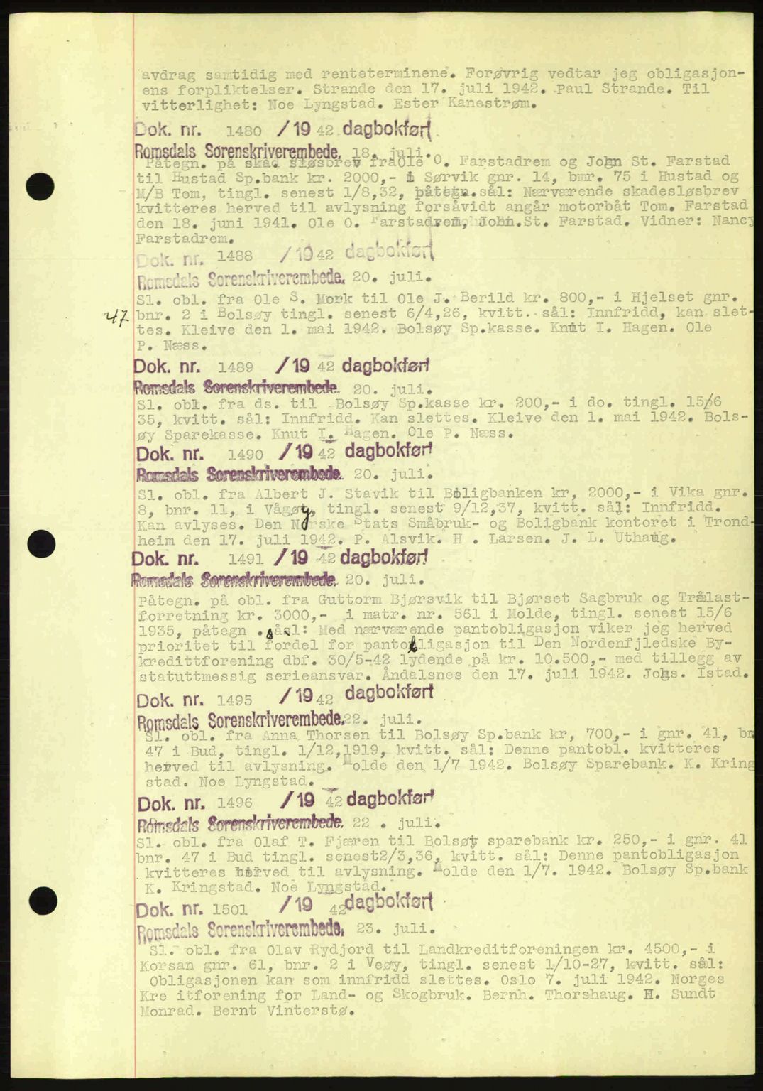 Romsdal sorenskriveri, AV/SAT-A-4149/1/2/2C: Mortgage book no. C1a, 1936-1945, Diary no: : 1480/1942