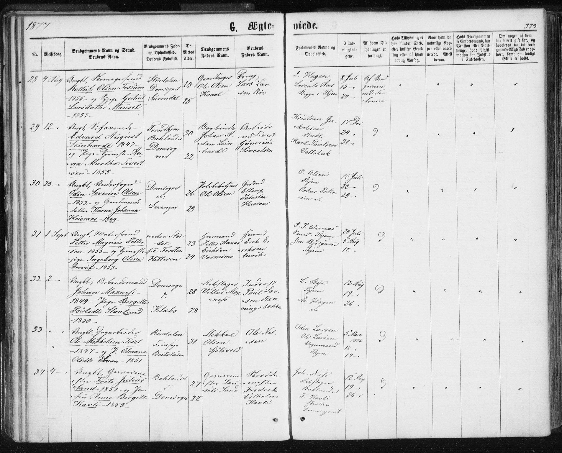 Ministerialprotokoller, klokkerbøker og fødselsregistre - Sør-Trøndelag, AV/SAT-A-1456/601/L0055: Parish register (official) no. 601A23, 1866-1877, p. 373