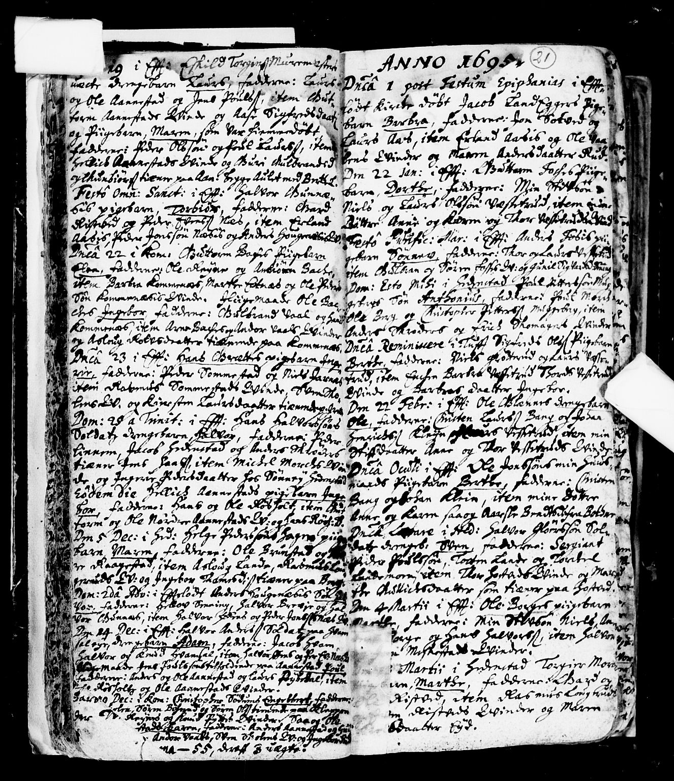 Sandsvær kirkebøker, AV/SAKO-A-244/F/Fa/L0001: Parish register (official) no. I 1, 1665-1725, p. 21