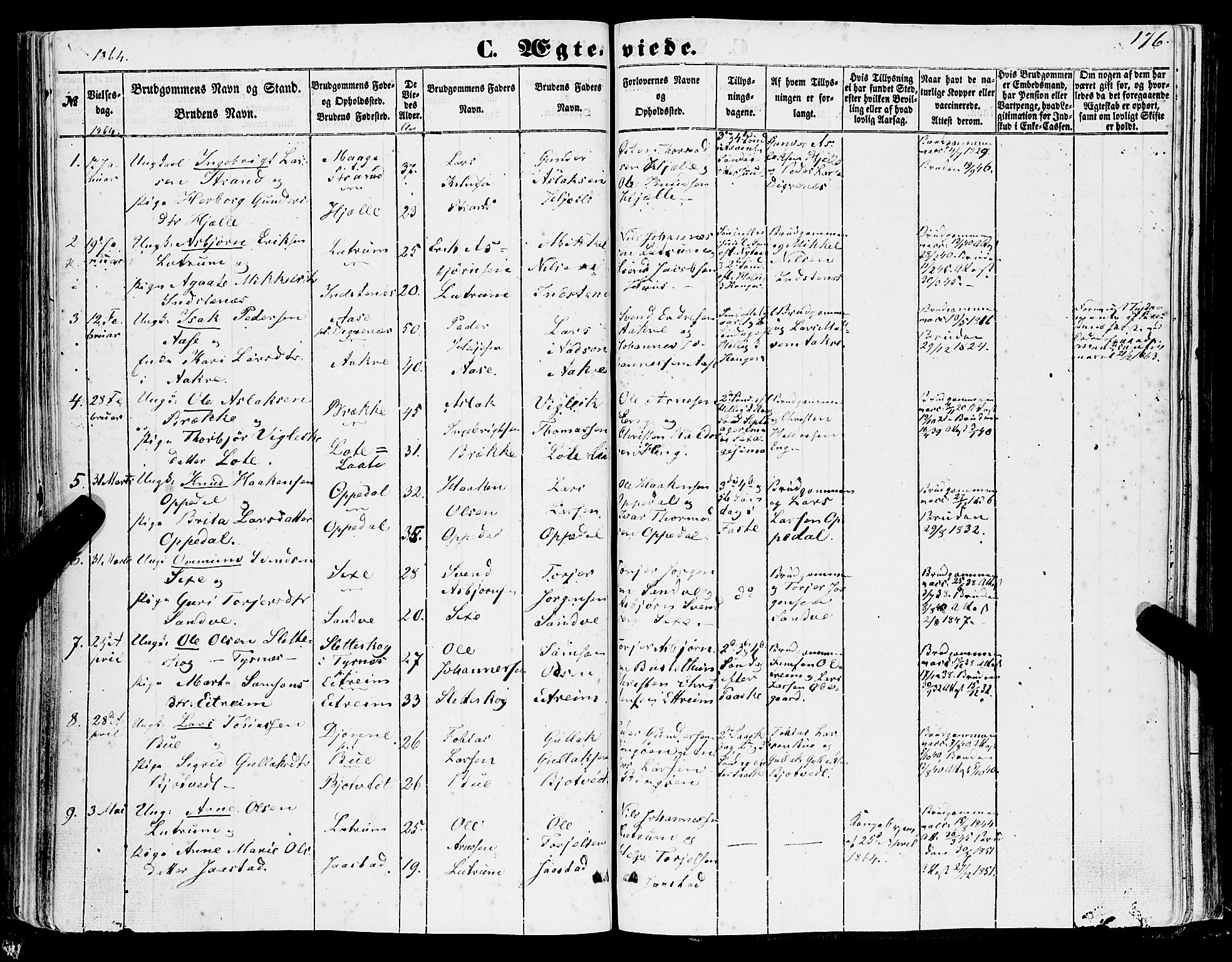 Ullensvang sokneprestembete, AV/SAB-A-78701/H/Haa: Parish register (official) no. A 11, 1854-1866, p. 176