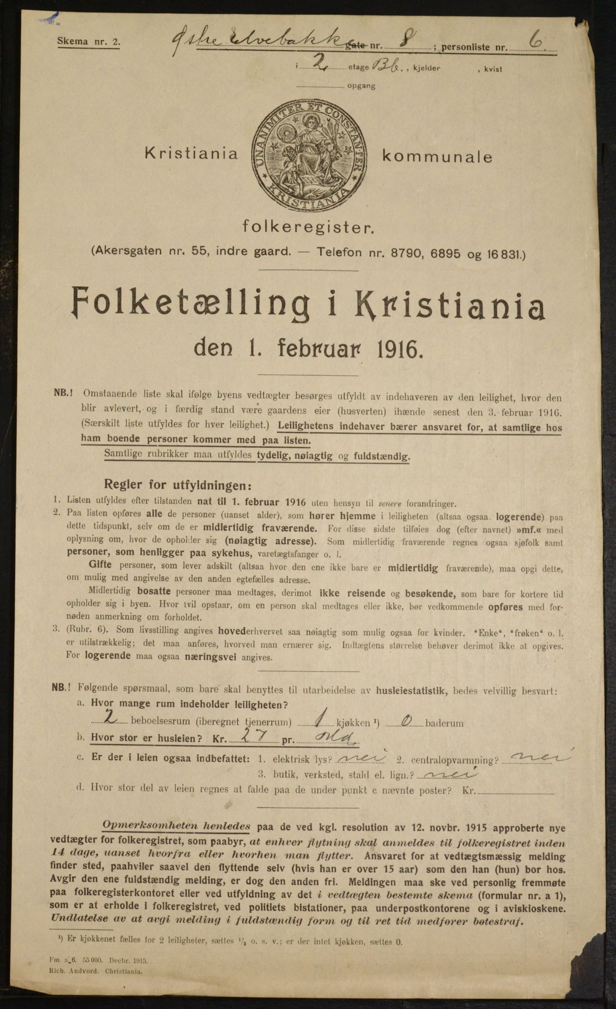 OBA, Municipal Census 1916 for Kristiania, 1916, p. 133133