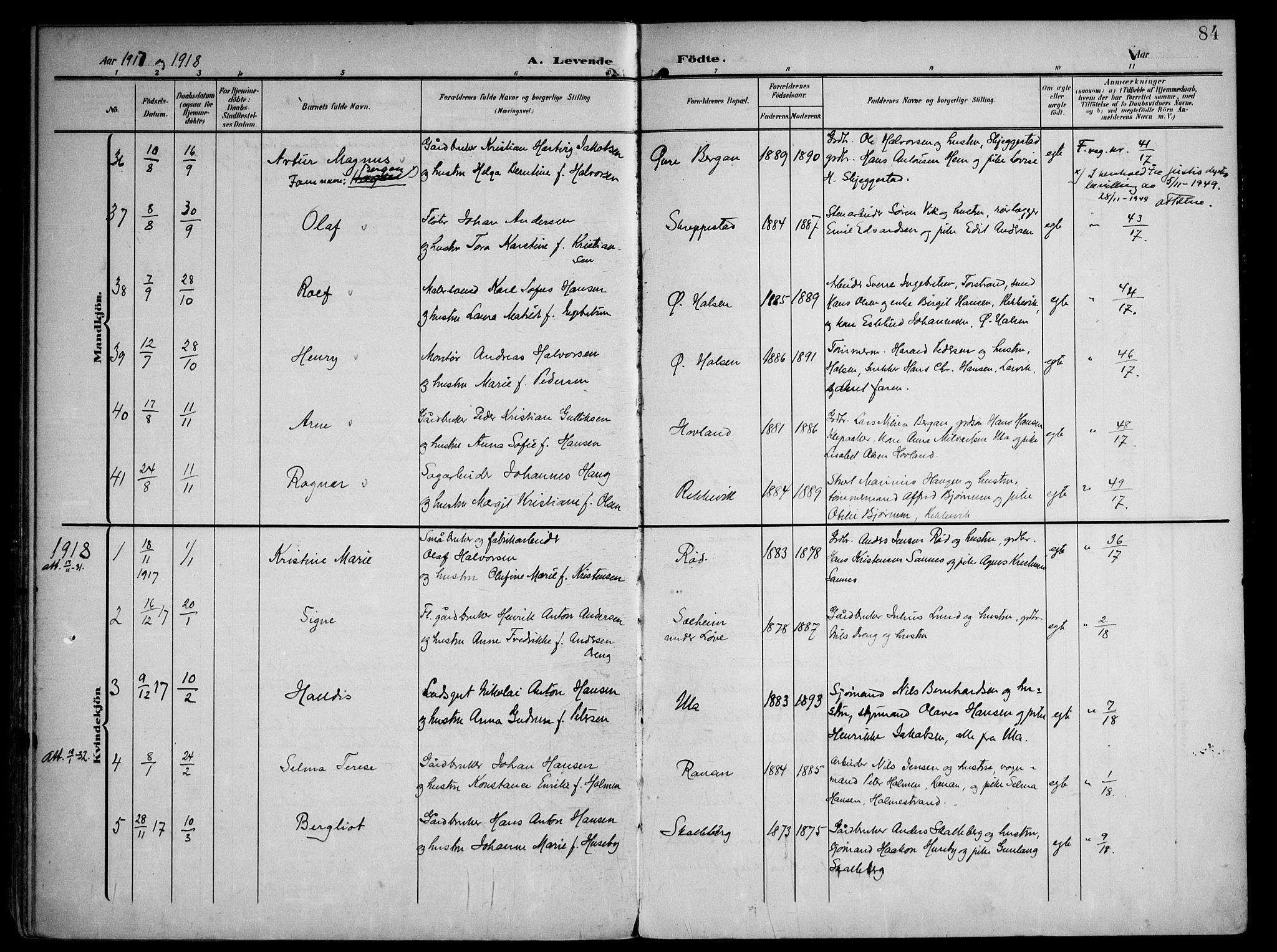 Tjølling kirkebøker, AV/SAKO-A-60/F/Fa/L0010: Parish register (official) no. 10, 1906-1923, p. 84