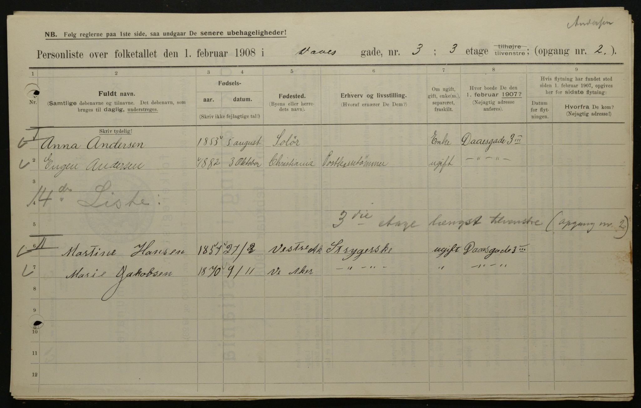 OBA, Municipal Census 1908 for Kristiania, 1908, p. 16574