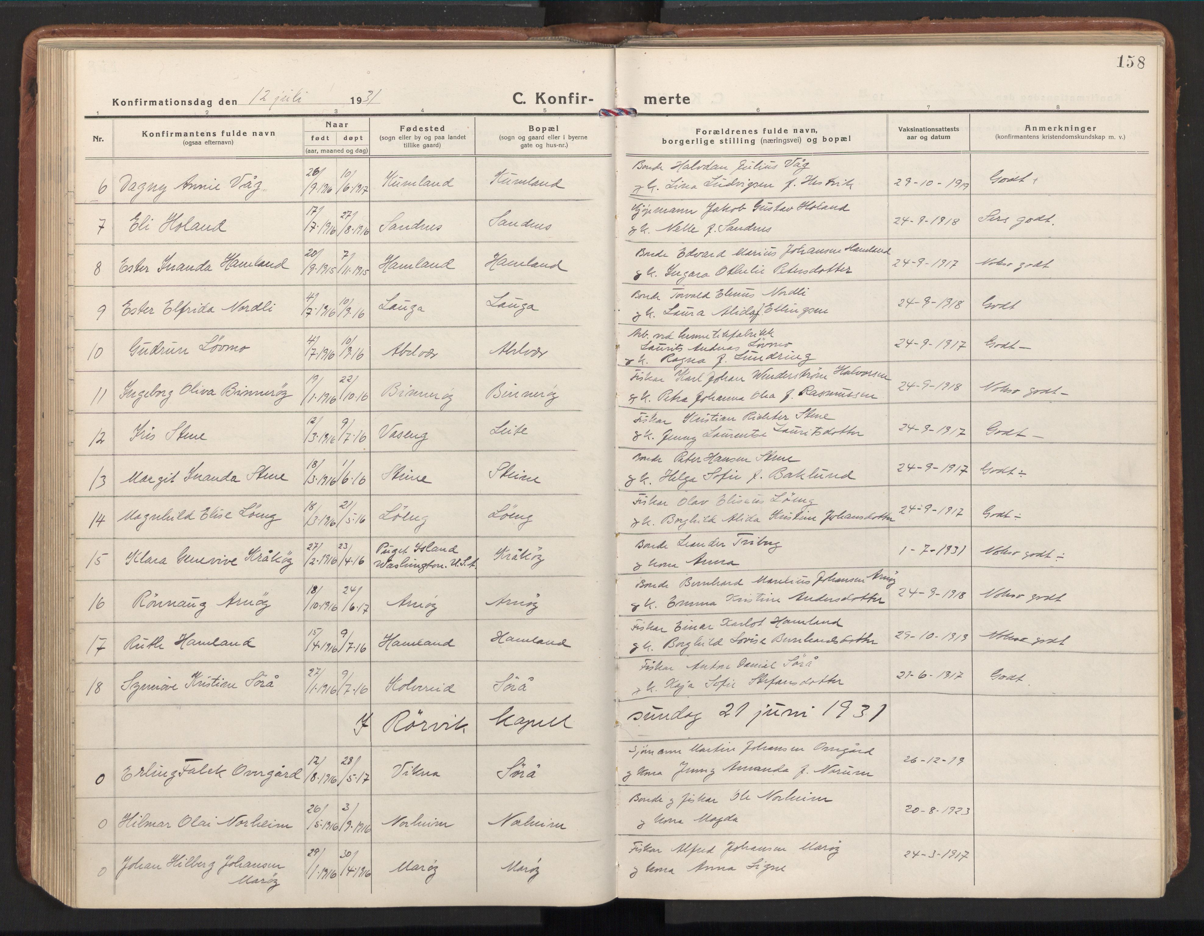 Ministerialprotokoller, klokkerbøker og fødselsregistre - Nord-Trøndelag, SAT/A-1458/784/L0678: Parish register (official) no. 784A13, 1921-1938, p. 158
