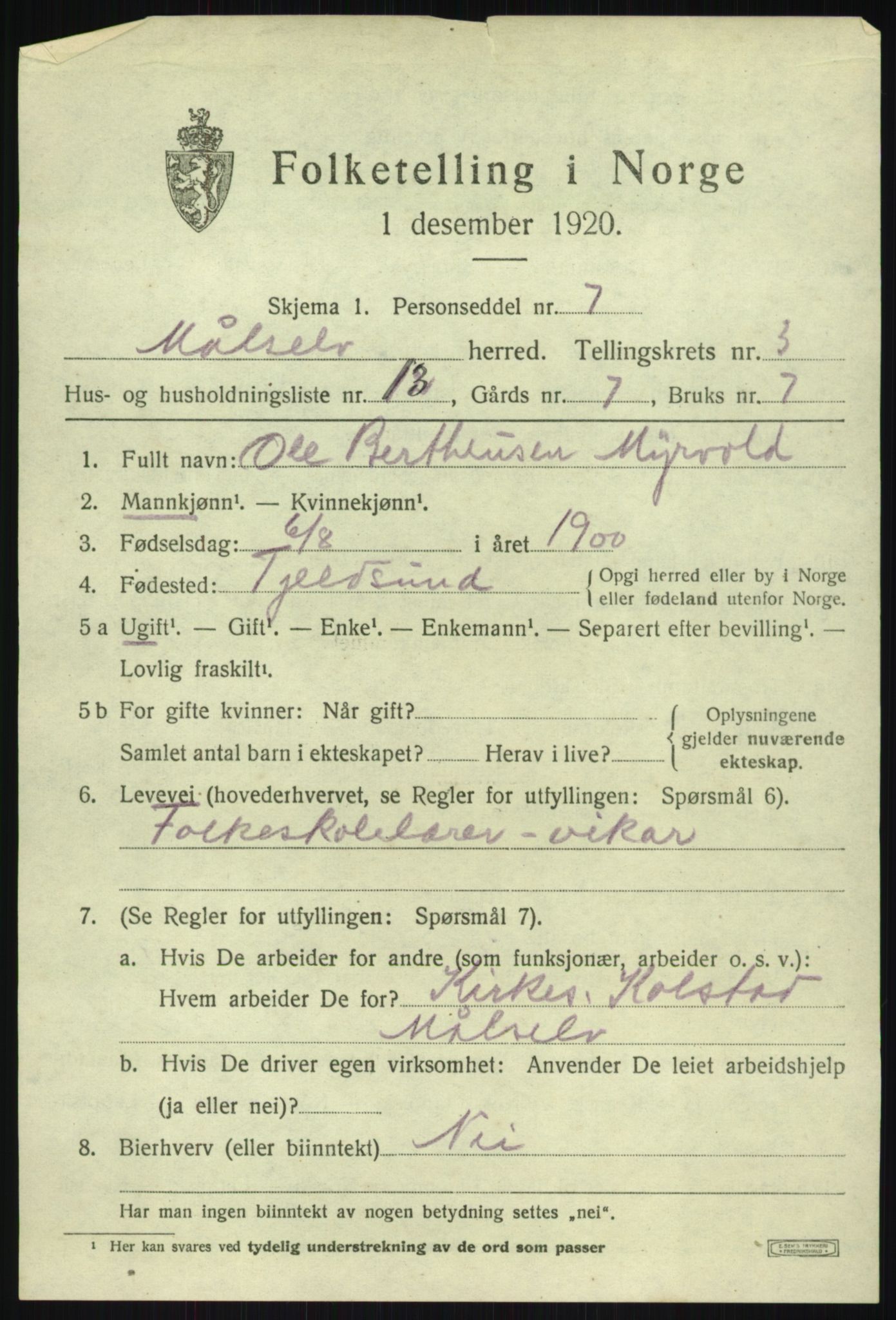 SATØ, 1920 census for Målselv, 1920, p. 2413