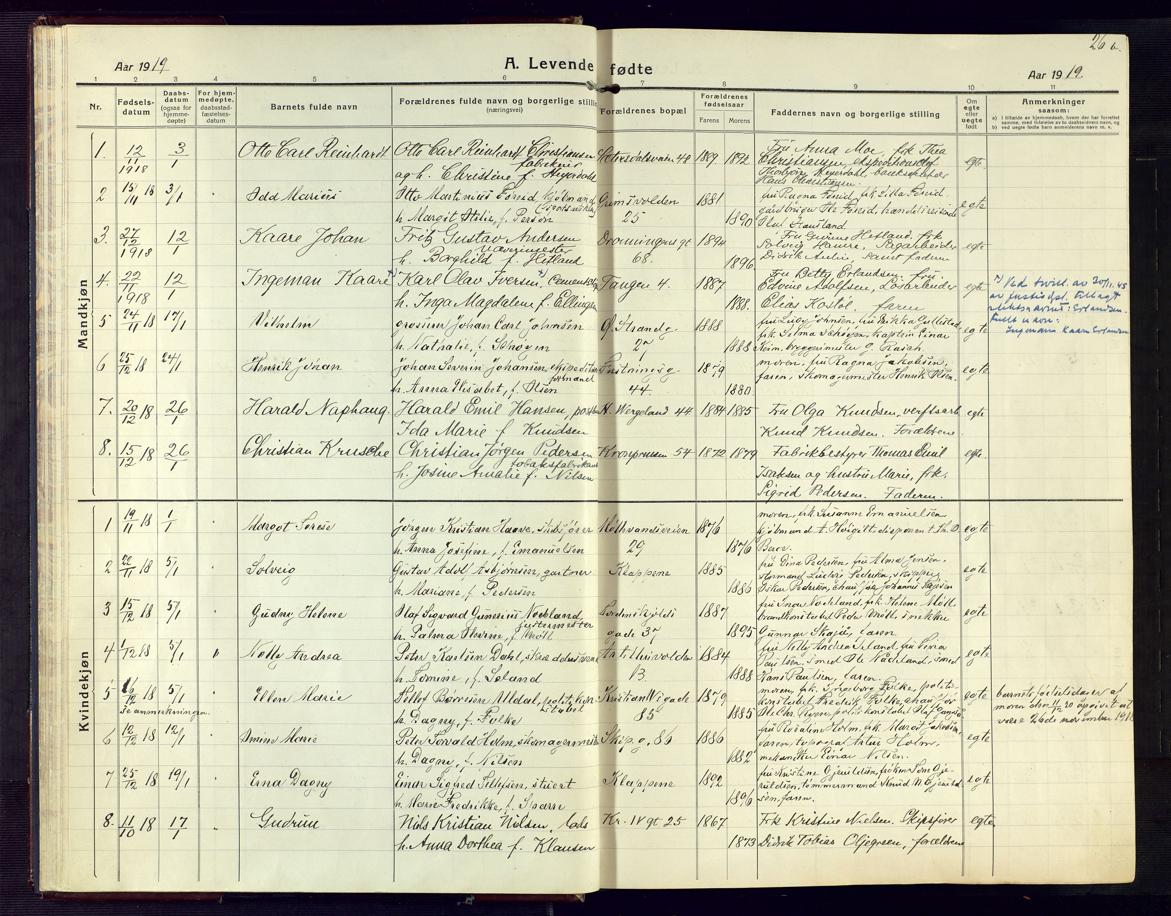 Kristiansand domprosti, AV/SAK-1112-0006/F/Fa/L0024: Parish register (official) no. A 23, 1918-1928, p. 26