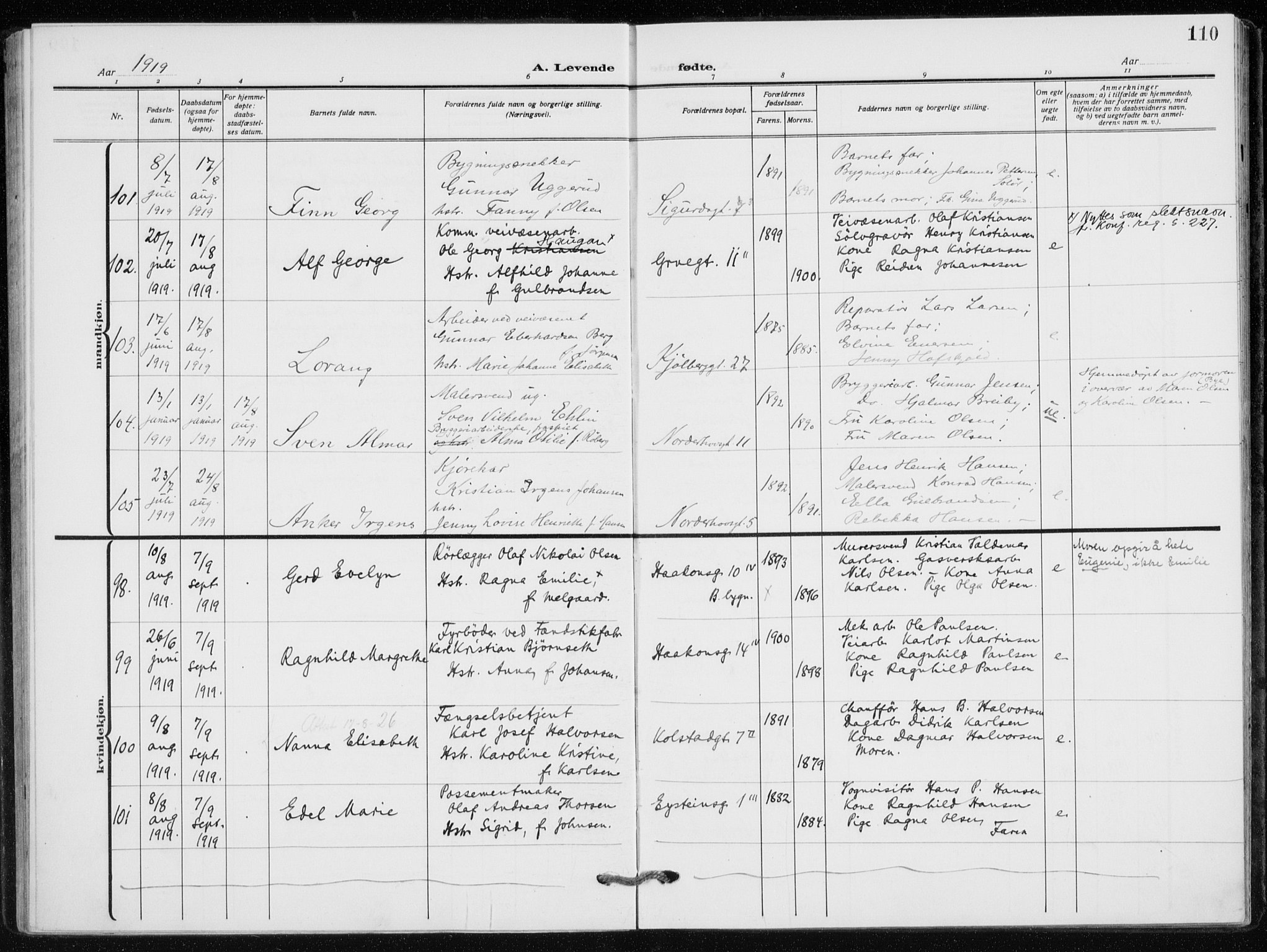 Kampen prestekontor Kirkebøker, SAO/A-10853/F/Fa/L0012: Parish register (official) no. I 12, 1916-1921, p. 110