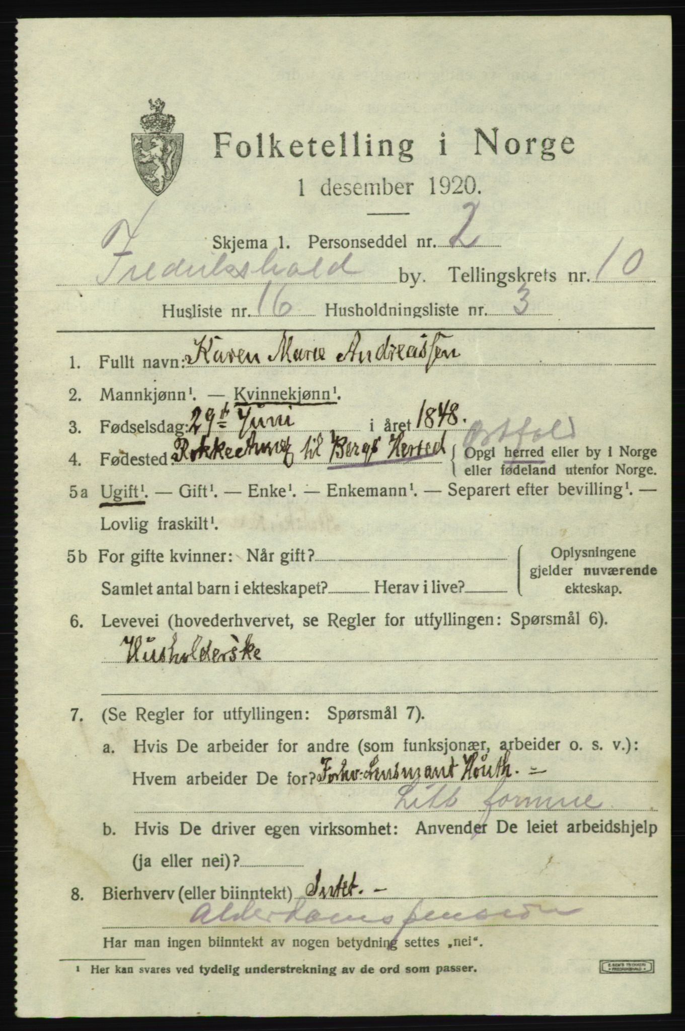 SAO, 1920 census for Fredrikshald, 1920, p. 17895