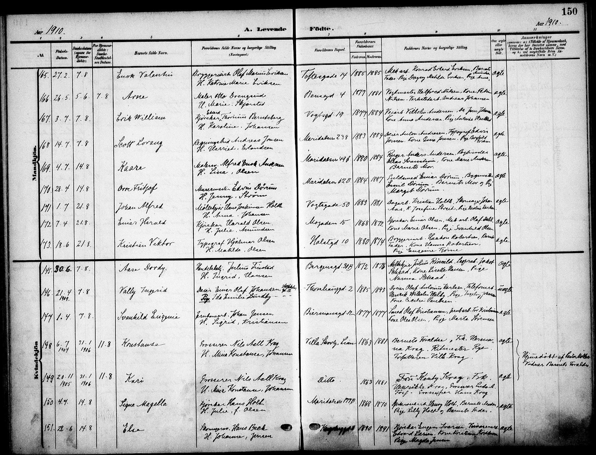 Sagene prestekontor Kirkebøker, SAO/A-10796/F/L0007: Parish register (official) no. 7, 1905-1915, p. 150