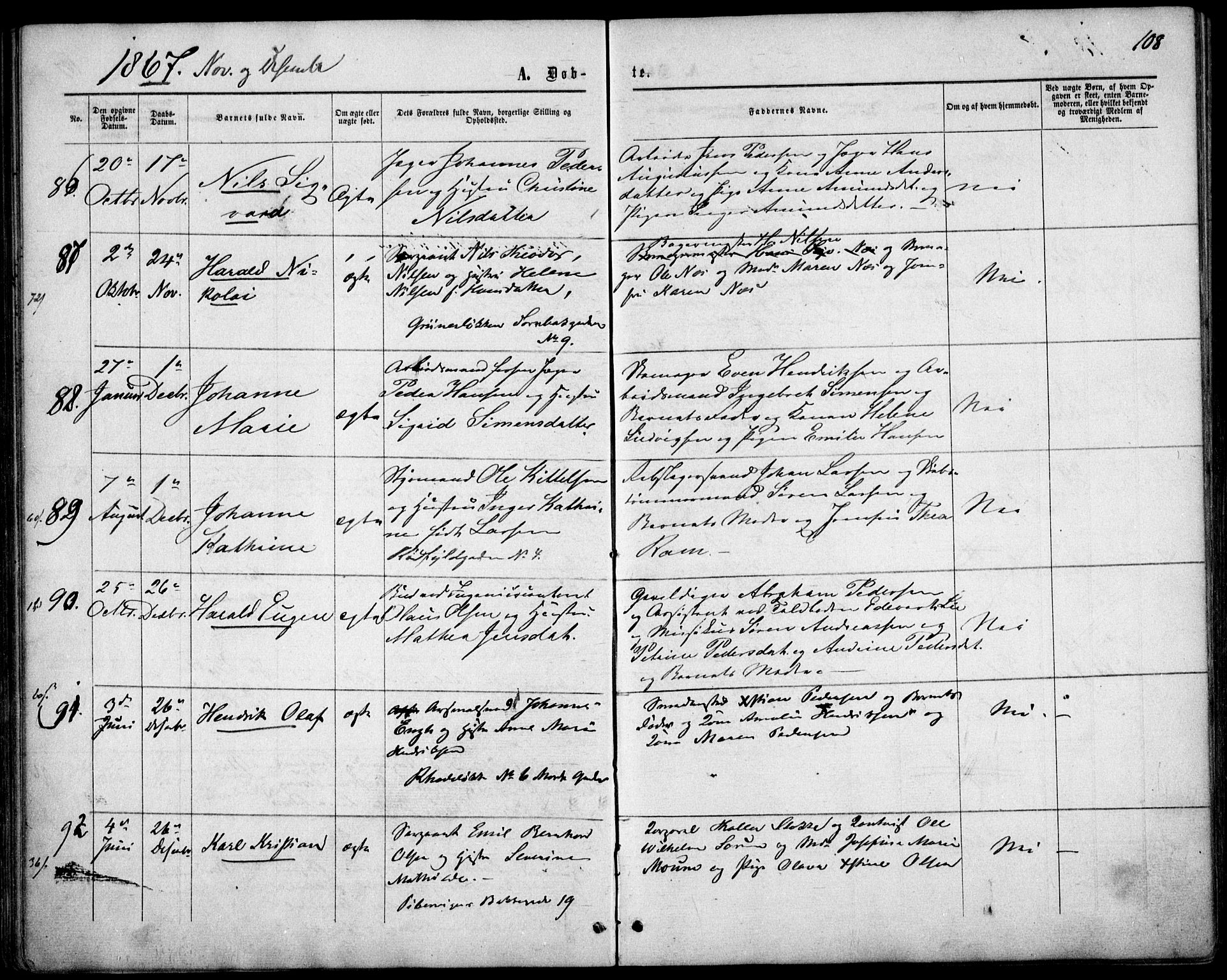 Garnisonsmenigheten Kirkebøker, SAO/A-10846/F/Fa/L0010: Parish register (official) no. 10, 1859-1869, p. 108