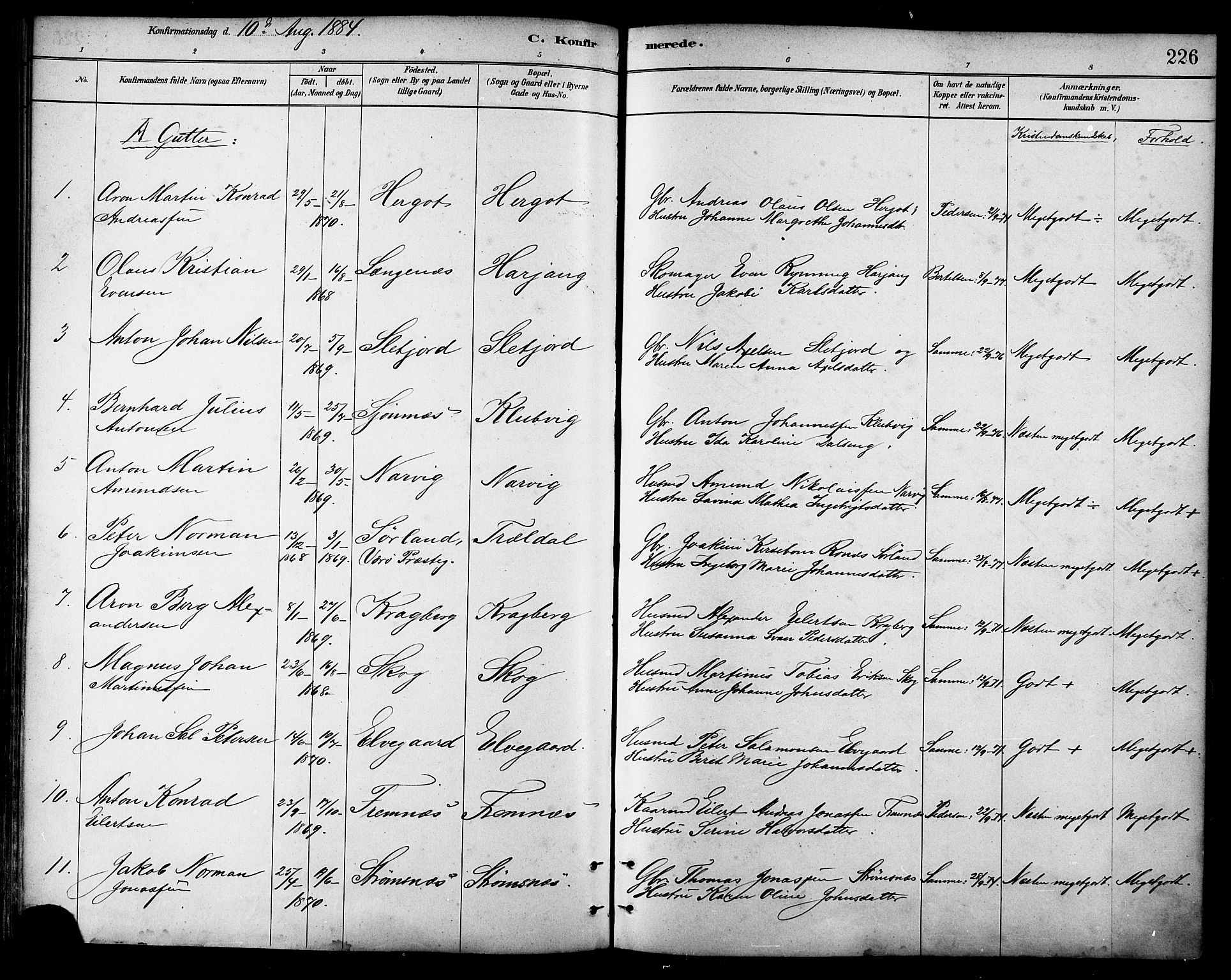 Ministerialprotokoller, klokkerbøker og fødselsregistre - Nordland, AV/SAT-A-1459/866/L0938: Parish register (official) no. 866A01, 1879-1893, p. 226