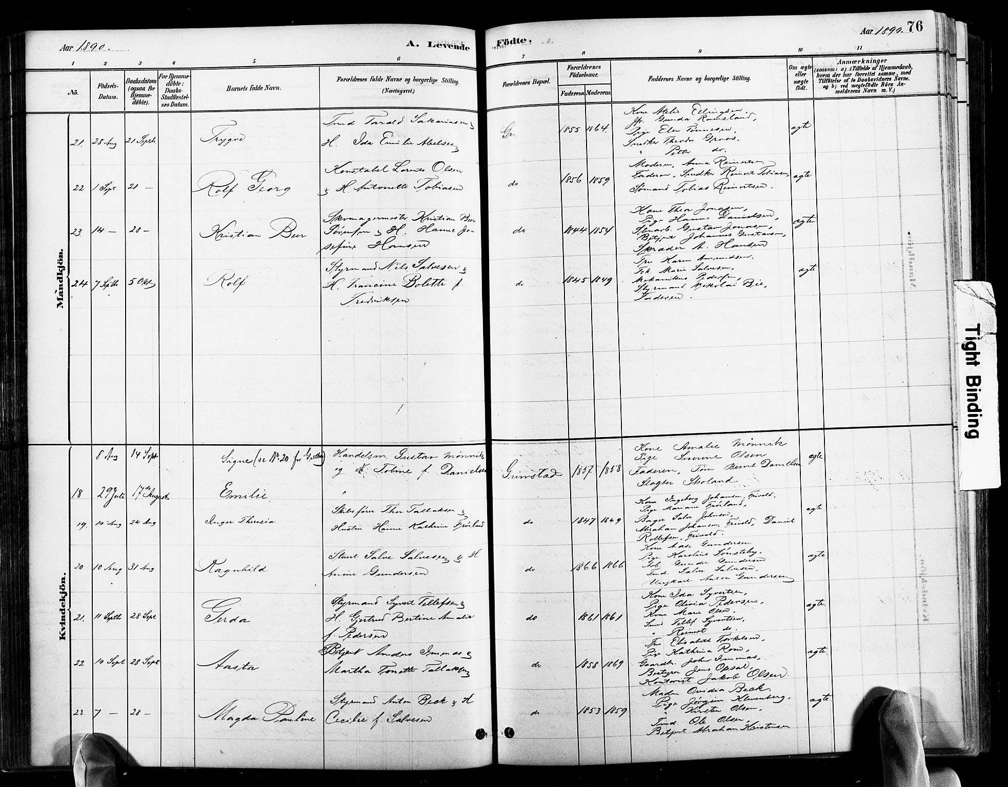 Grimstad sokneprestkontor, AV/SAK-1111-0017/F/Fb/L0001: Parish register (copy) no. B 1, 1881-1922, p. 76