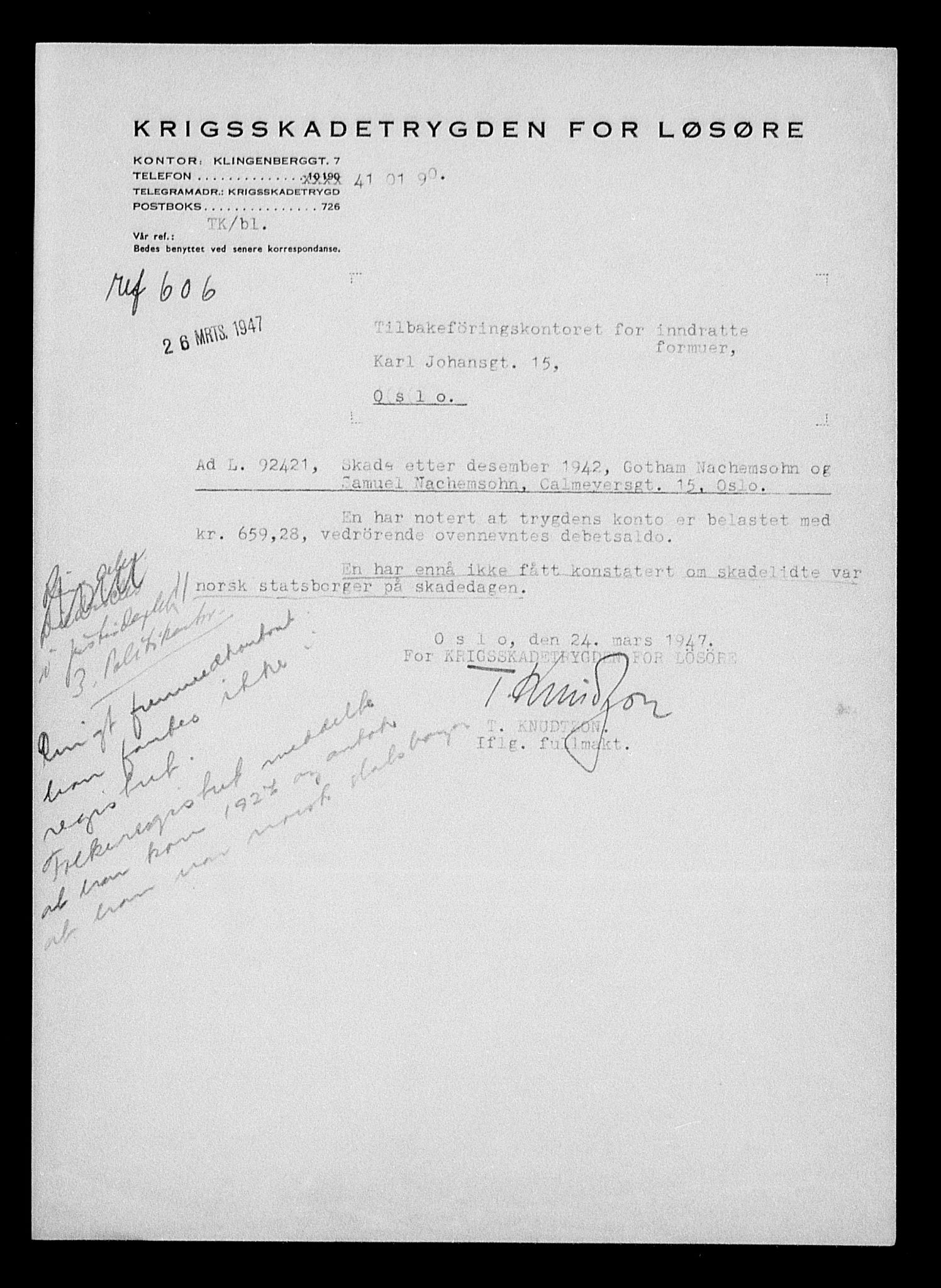 Justisdepartementet, Tilbakeføringskontoret for inndratte formuer, AV/RA-S-1564/H/Hc/Hcc/L0967: --, 1945-1947, p. 14