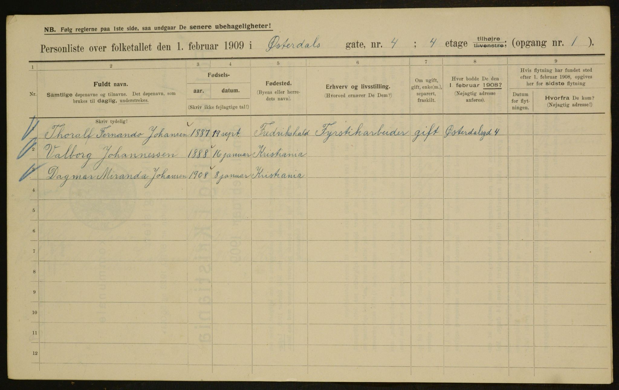 OBA, Municipal Census 1909 for Kristiania, 1909, p. 117109