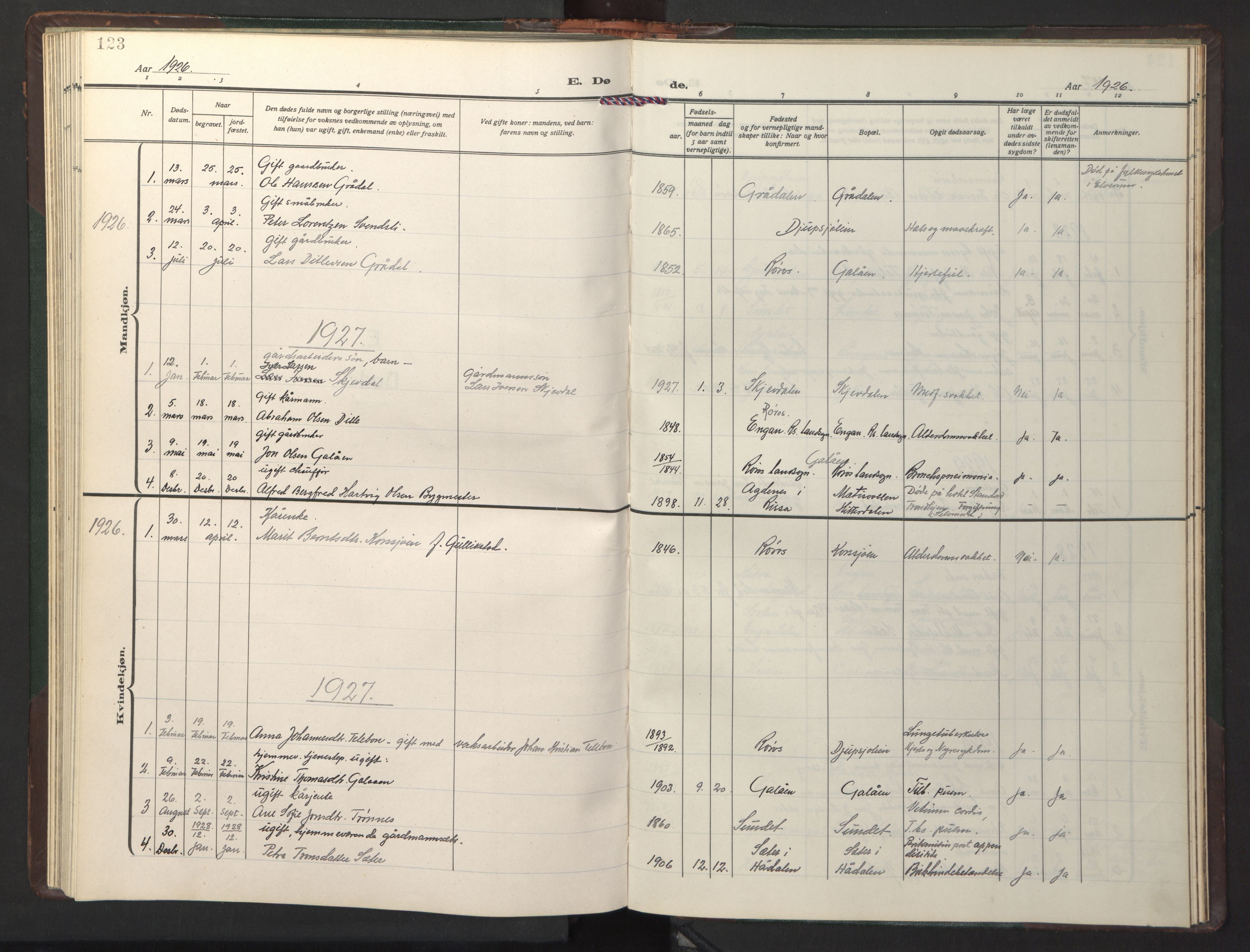 Ministerialprotokoller, klokkerbøker og fødselsregistre - Sør-Trøndelag, SAT/A-1456/681/L0944: Parish register (copy) no. 681C08, 1926-1954, p. 123