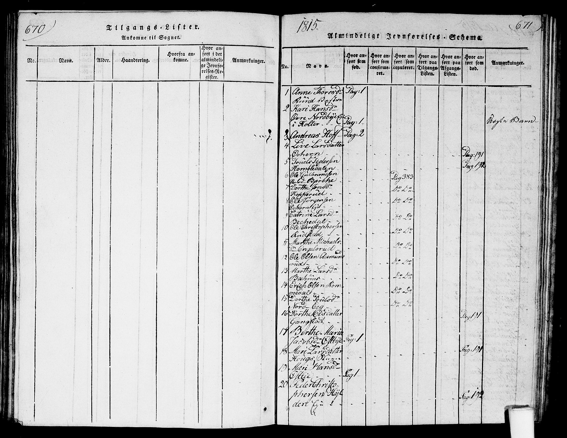 Nannestad prestekontor Kirkebøker, SAO/A-10414a/G/Ga/L0001: Parish register (copy) no. I 1, 1815-1839, p. 670-671