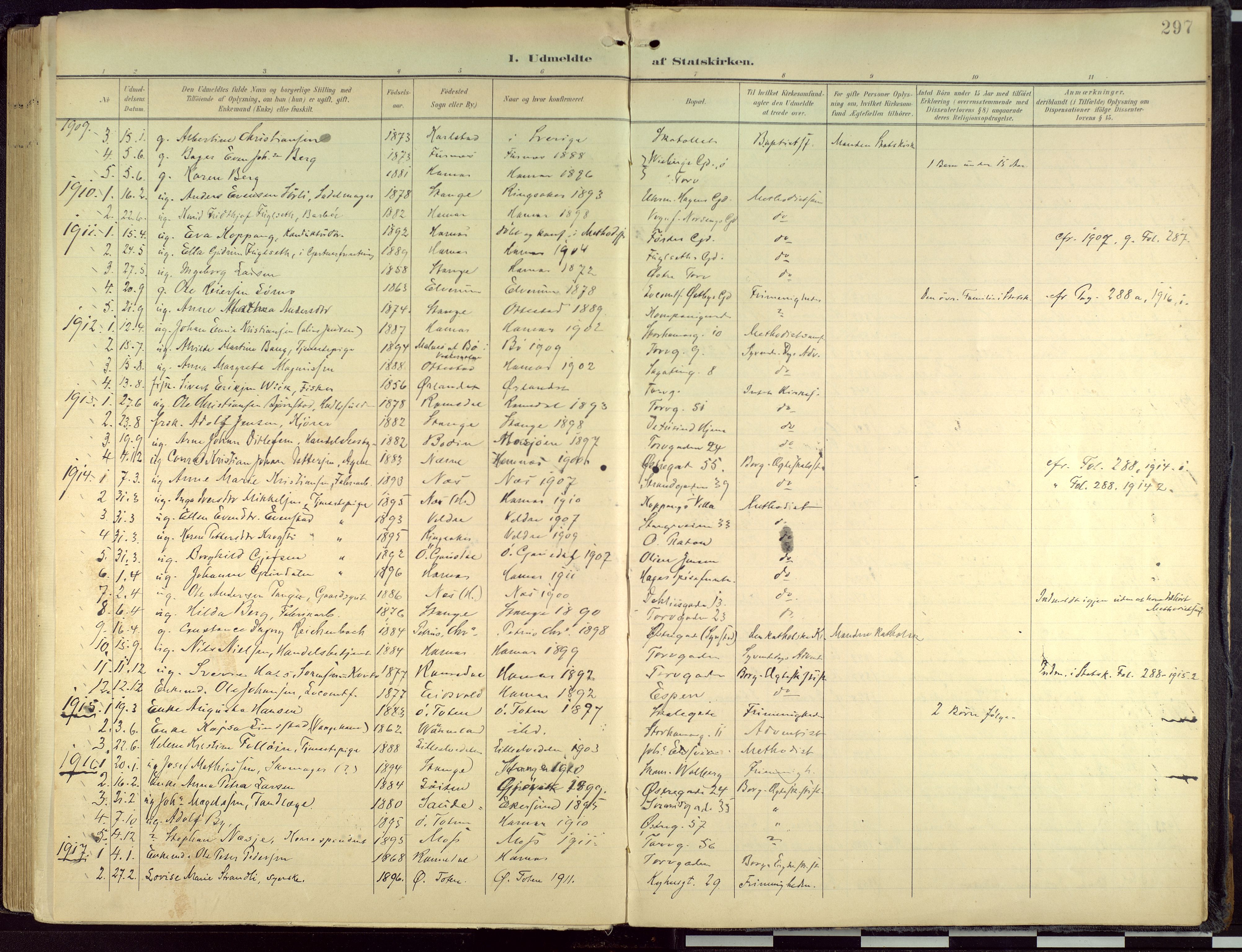 Hamar prestekontor, AV/SAH-DOMPH-002/H/Ha/Haa/L0004: Parish register (official) no. 4, 1899-1973, p. 297