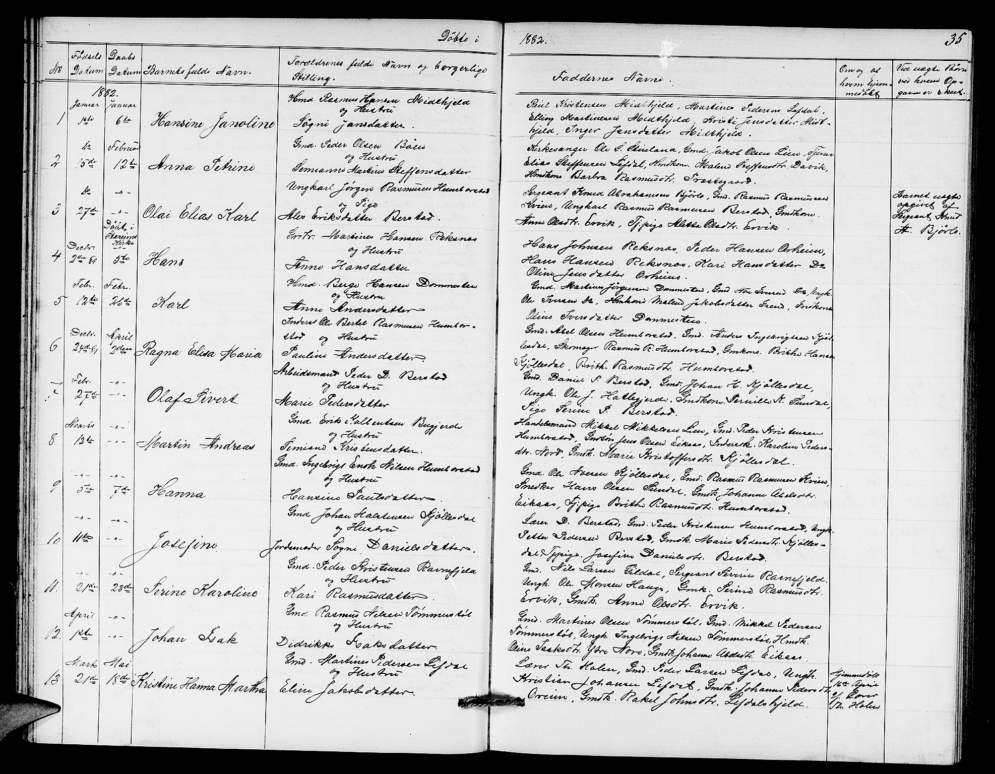 Davik sokneprestembete, AV/SAB-A-79701/H/Hab/Haba/L0001: Parish register (copy) no. A 1, 1866-1889, p. 35