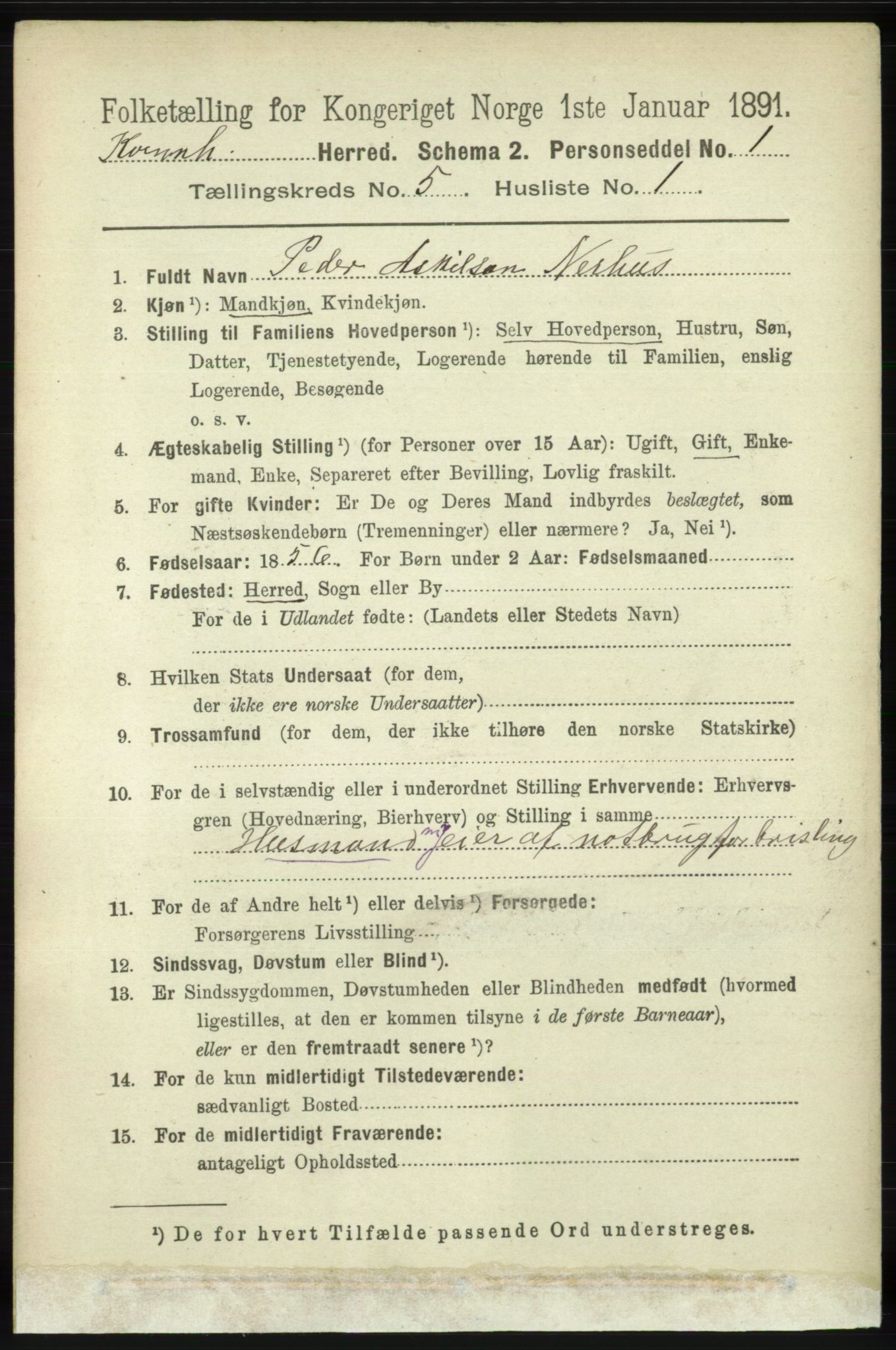 RA, 1891 census for 1224 Kvinnherad, 1891, p. 1742