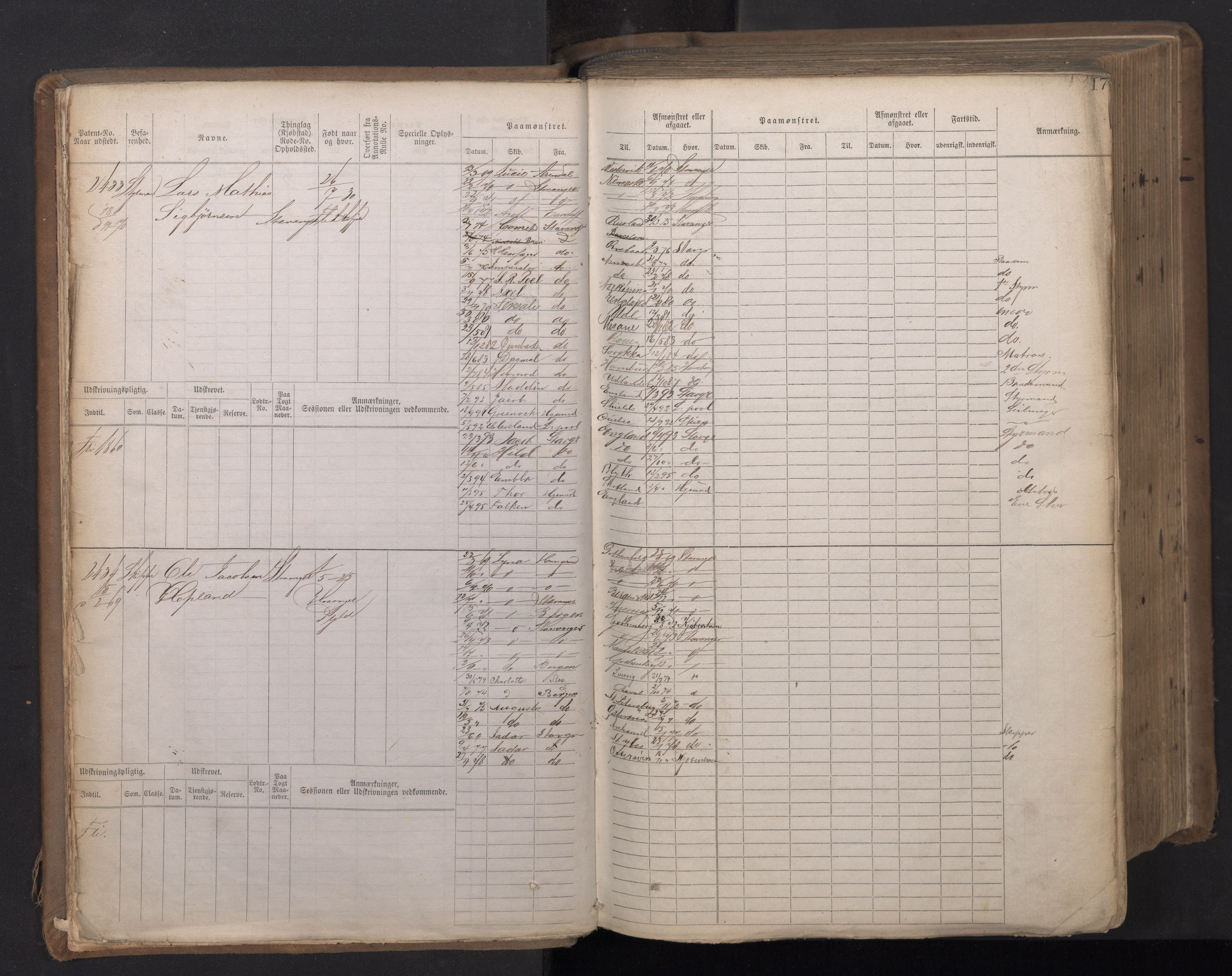 Stavanger sjømannskontor, AV/SAST-A-102006/F/Fb/Fbb/L0018: Sjøfartshovedrulle patnentnr. 2402-3602 (dublett), 1869, p. 20