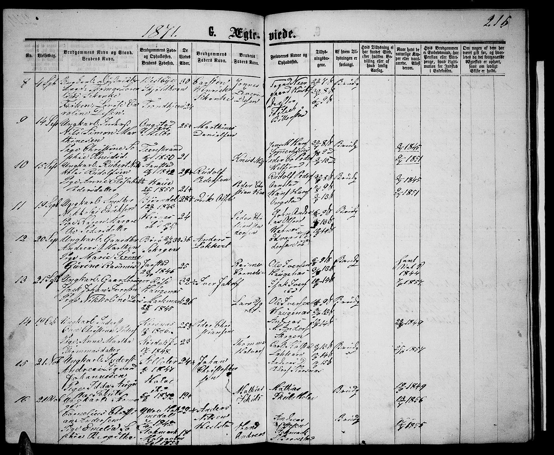 Ministerialprotokoller, klokkerbøker og fødselsregistre - Nordland, AV/SAT-A-1459/888/L1266: Parish register (copy) no. 888C04, 1864-1877, p. 215