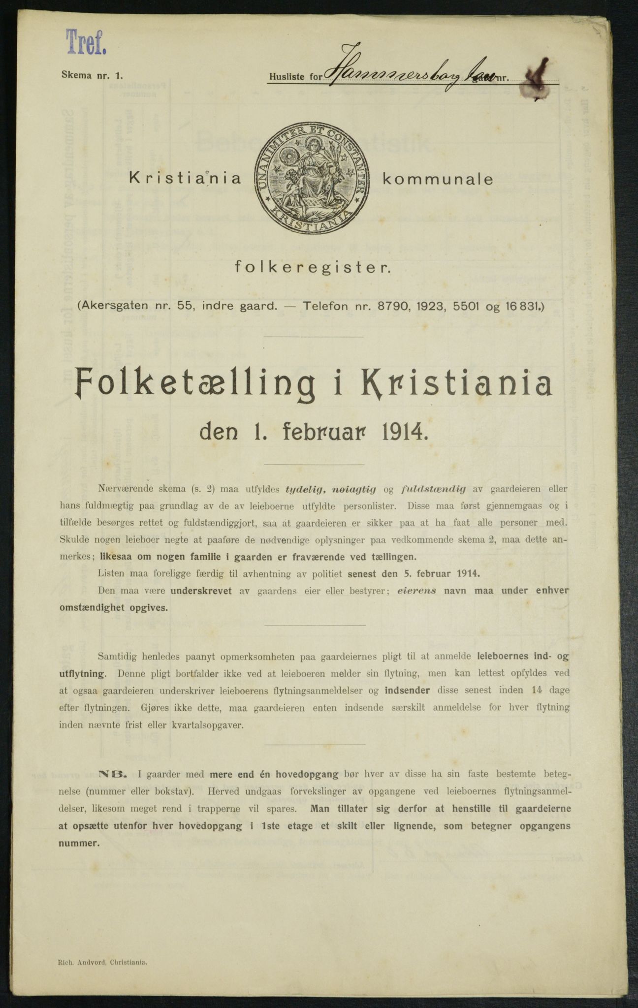 OBA, Municipal Census 1914 for Kristiania, 1914, p. 34457