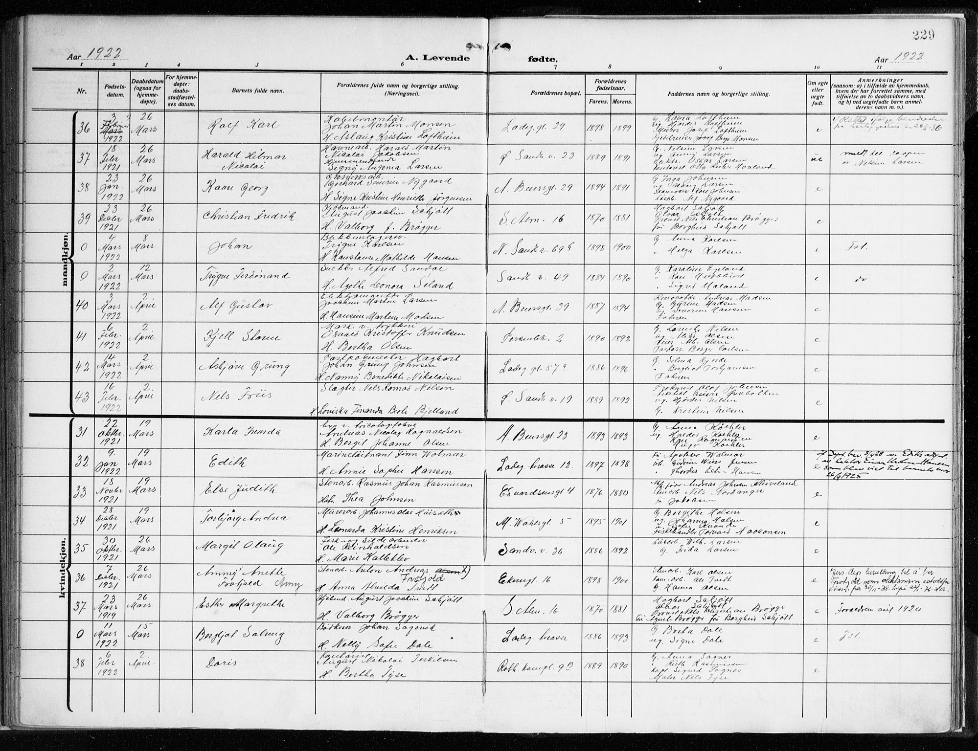 Sandviken Sokneprestembete, AV/SAB-A-77601/H/Ha/L0007: Parish register (official) no. B 4, 1912-1924, p. 229