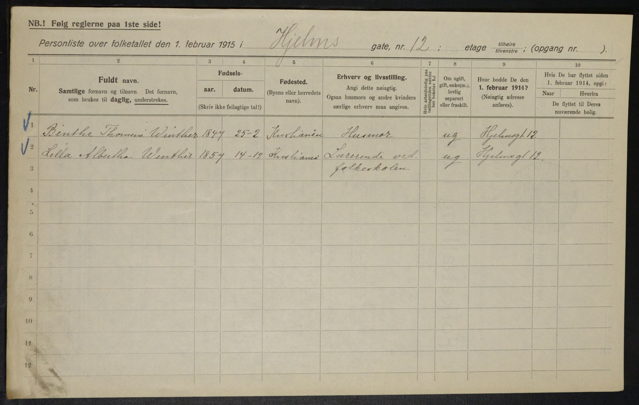 OBA, Municipal Census 1915 for Kristiania, 1915, p. 39851