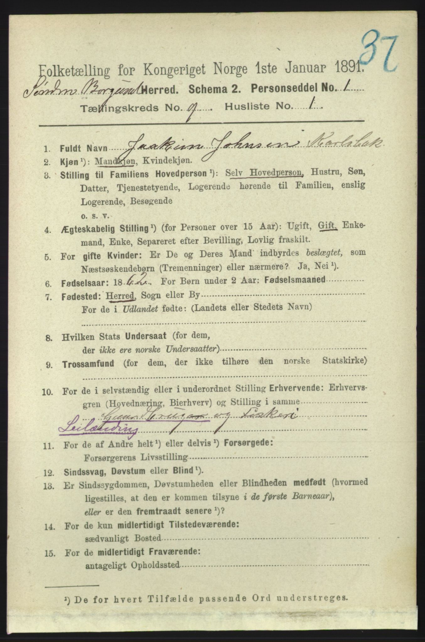 RA, 1891 census for 1531 Borgund, 1891, p. 2272