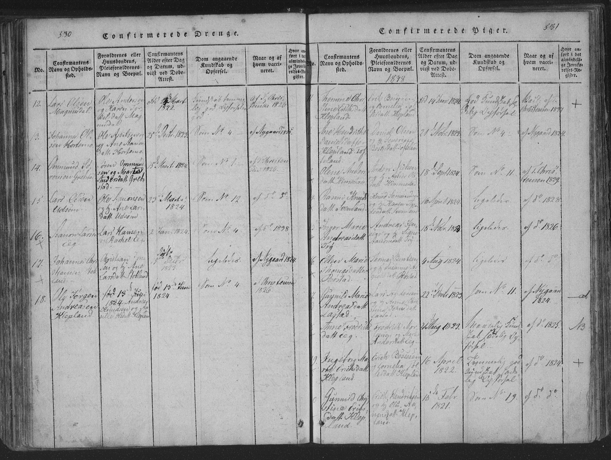 Søgne sokneprestkontor, SAK/1111-0037/F/Fa/Fab/L0008: Parish register (official) no. A 8, 1821-1838, p. 530-531