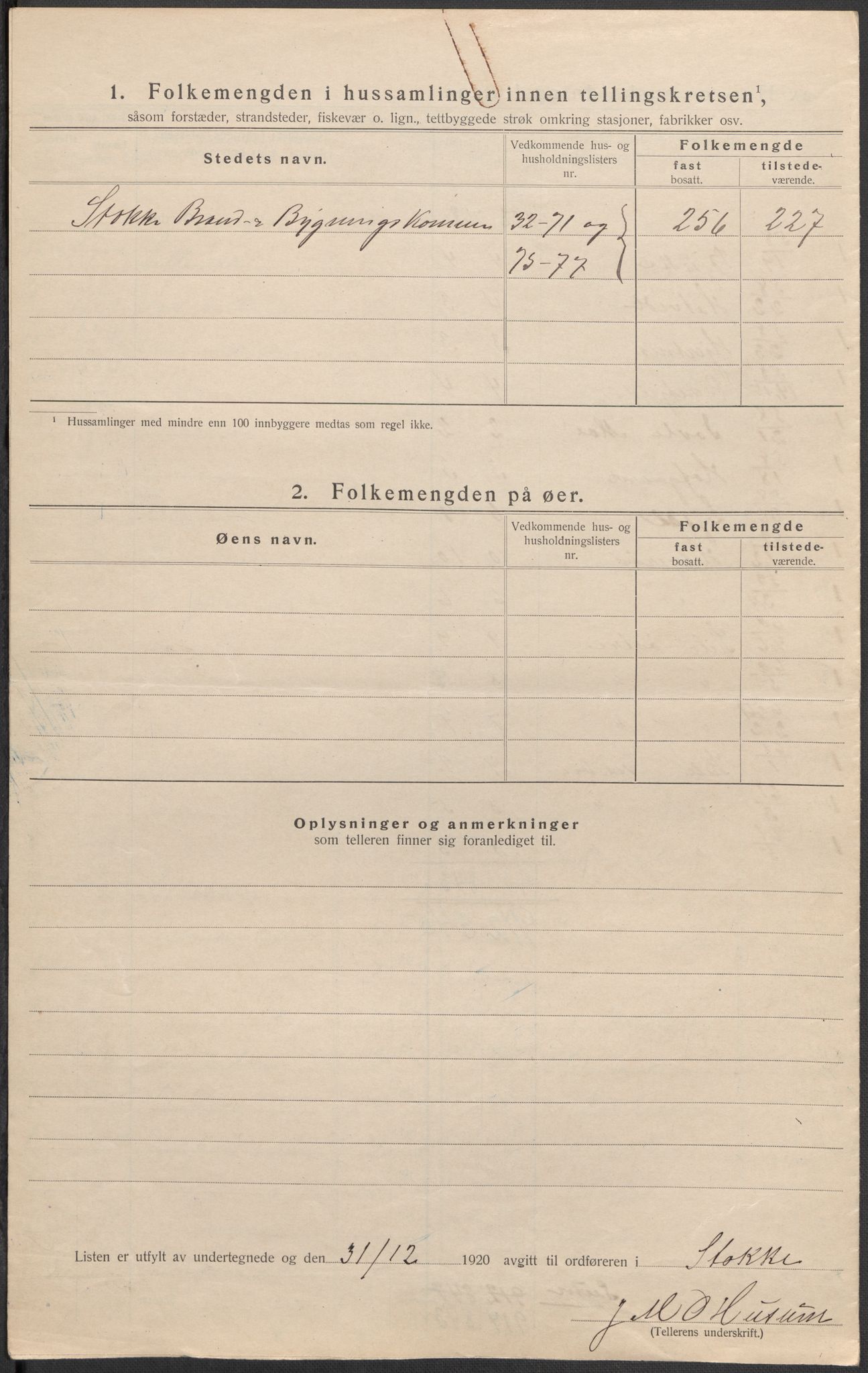 SAKO, 1920 census for Stokke, 1920, p. 20