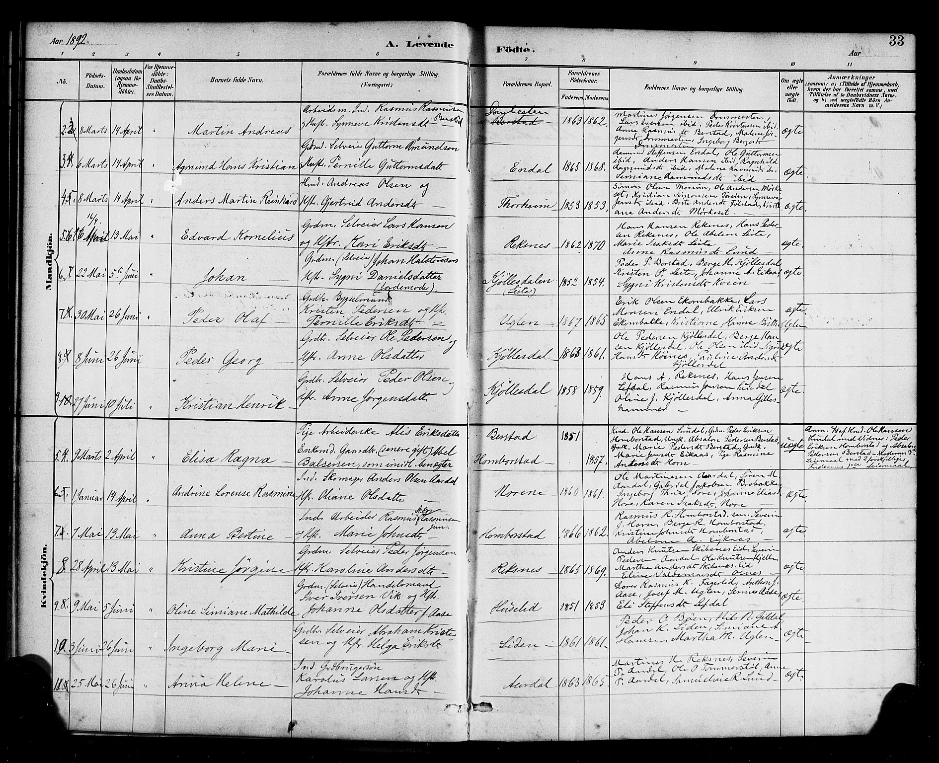 Davik sokneprestembete, SAB/A-79701/H/Haa/Haab/L0001: Parish register (official) no. B 1, 1882-1900, p. 33