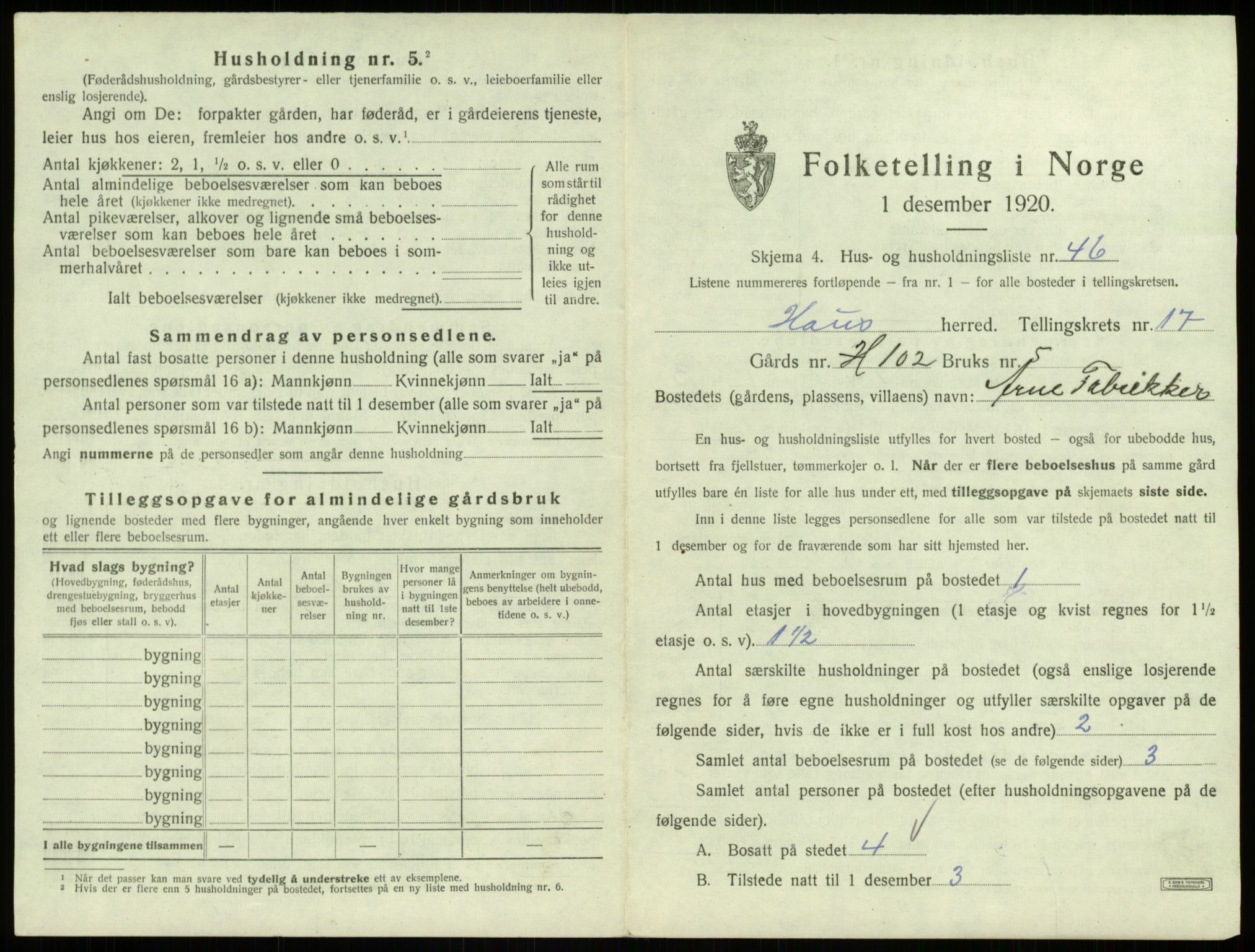 SAB, 1920 census for Haus, 1920, p. 1539