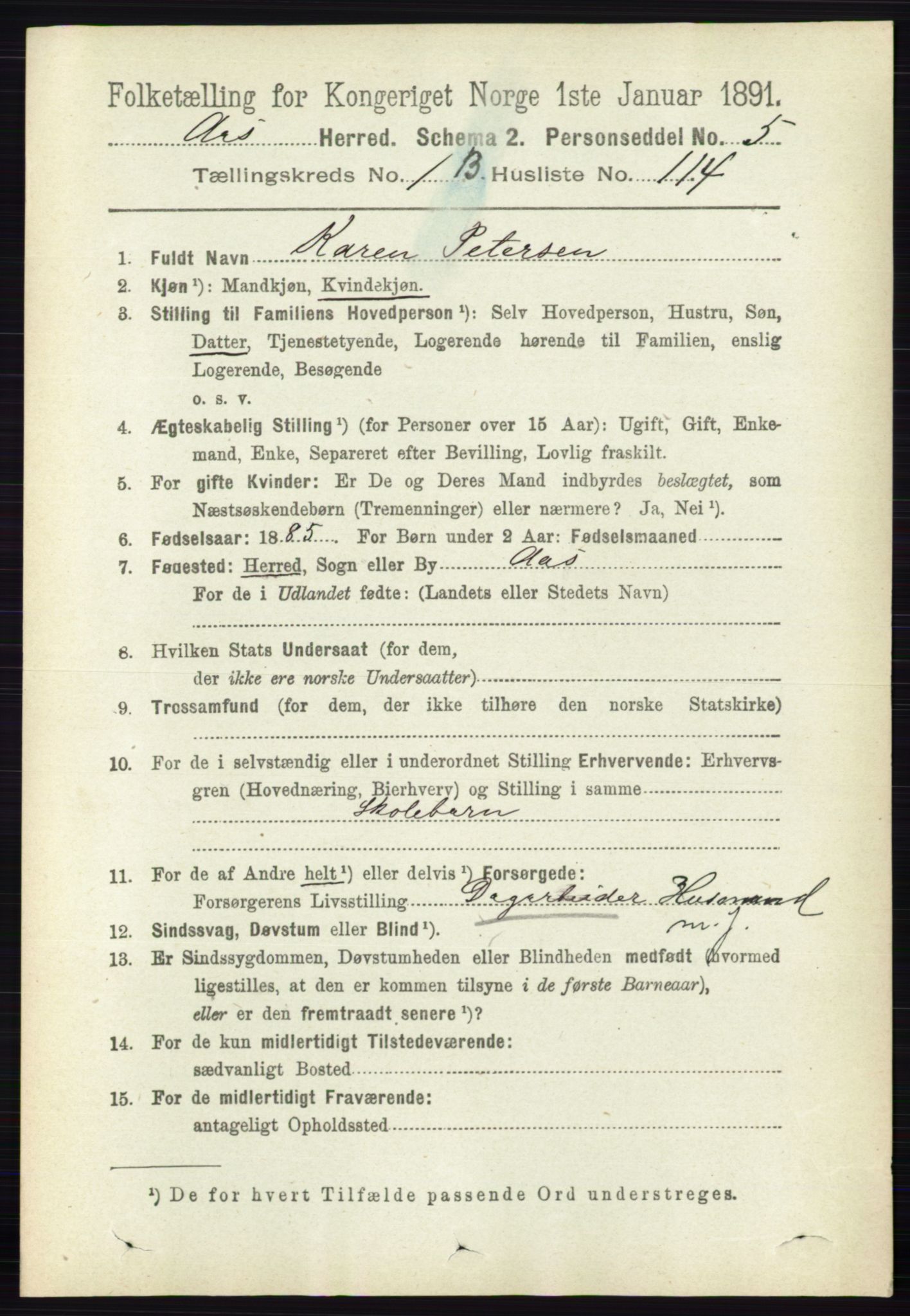 RA, 1891 census for 0214 Ås, 1891, p. 1477