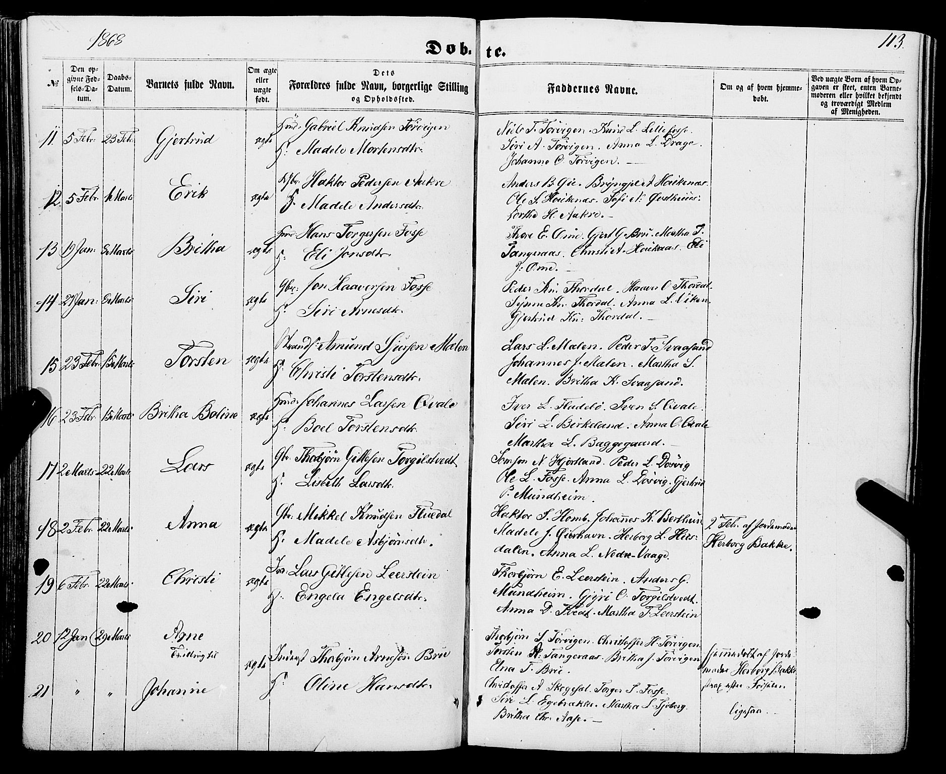 Strandebarm sokneprestembete, AV/SAB-A-78401/H/Haa: Parish register (official) no. A 8, 1858-1872, p. 113