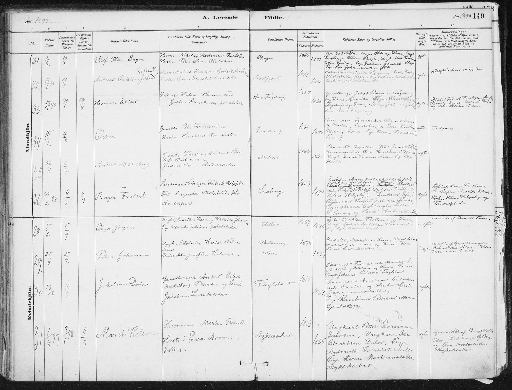 Ministerialprotokoller, klokkerbøker og fødselsregistre - Nordland, AV/SAT-A-1459/838/L0552: Parish register (official) no. 838A10, 1880-1910, p. 149