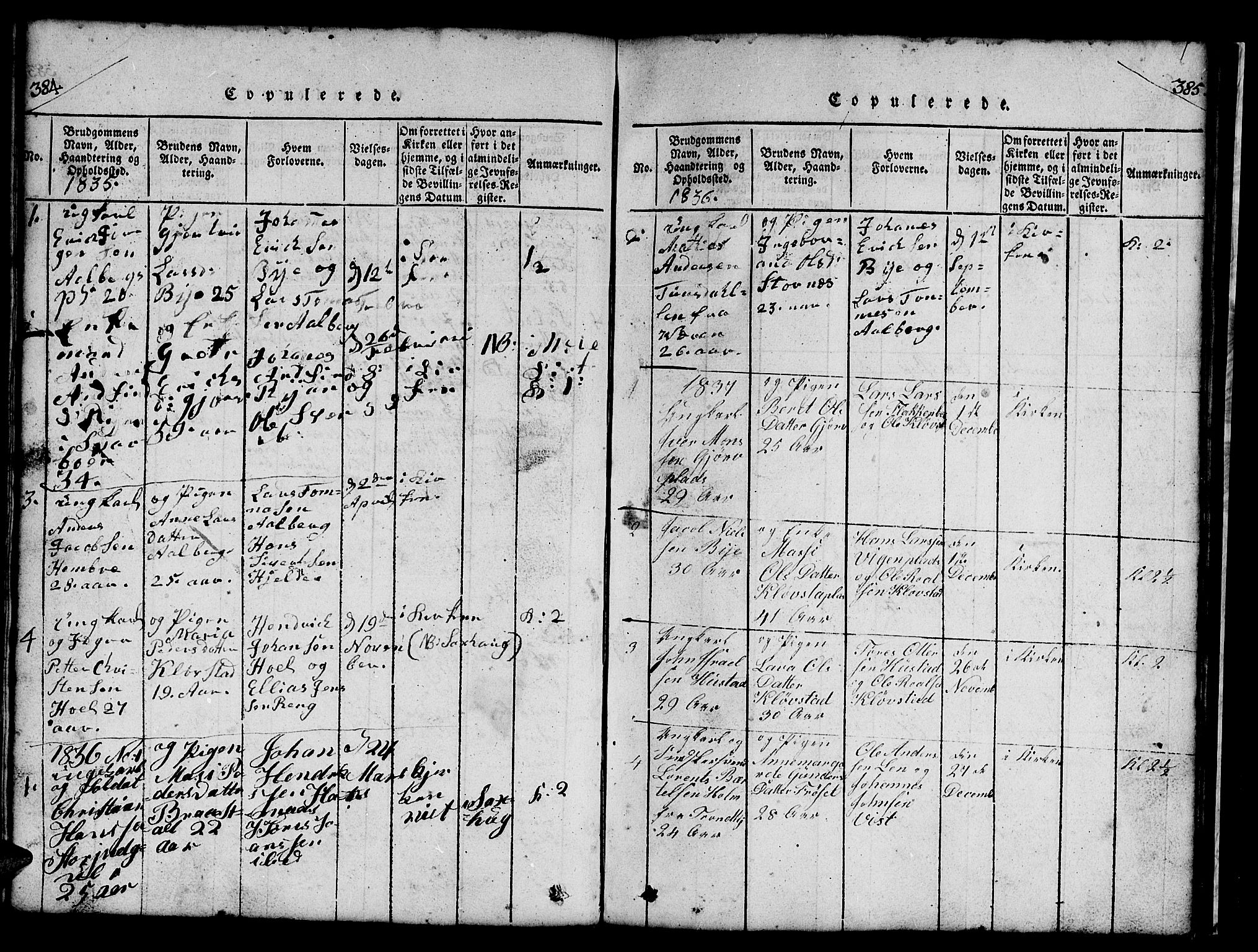 Ministerialprotokoller, klokkerbøker og fødselsregistre - Nord-Trøndelag, SAT/A-1458/732/L0317: Parish register (copy) no. 732C01, 1816-1881, p. 384-385