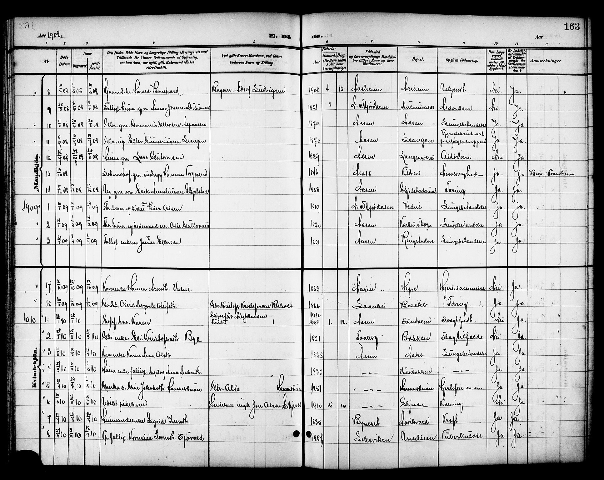 Ministerialprotokoller, klokkerbøker og fødselsregistre - Nord-Trøndelag, SAT/A-1458/714/L0135: Parish register (copy) no. 714C04, 1899-1918, p. 163