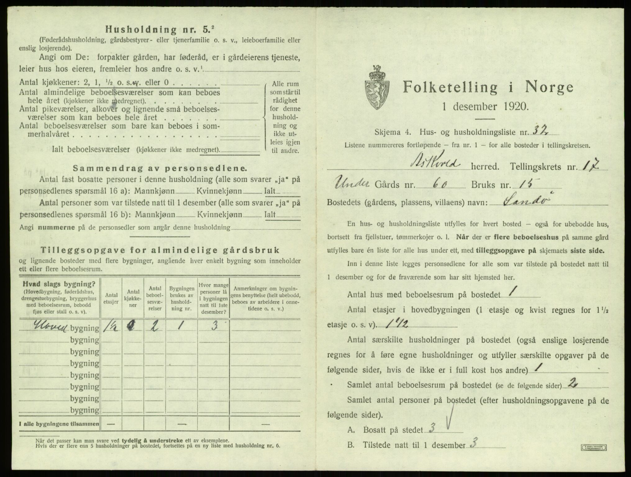 SAB, 1920 census for Askvoll, 1920, p. 970