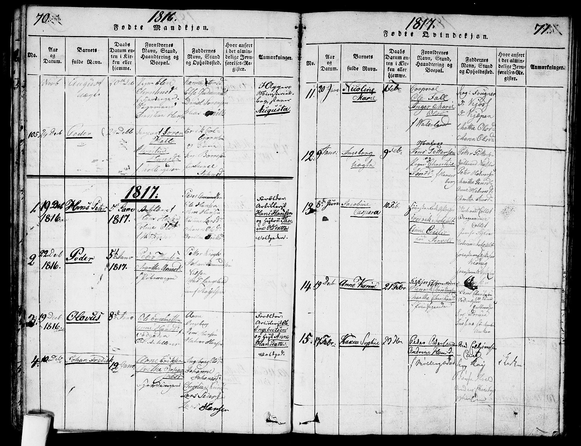 Garnisonsmenigheten Kirkebøker, SAO/A-10846/G/Ga/L0003: Parish register (copy) no. 3, 1815-1819, p. 70-71