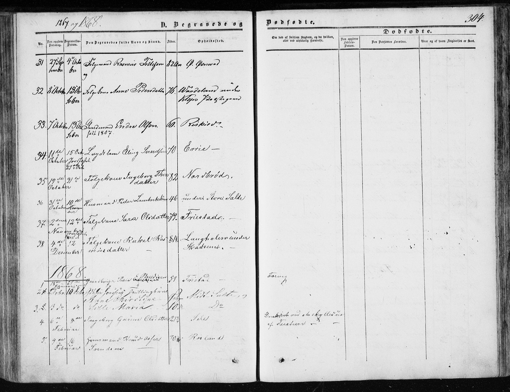 Klepp sokneprestkontor, SAST/A-101803/001/3/30BA/L0005: Parish register (official) no. A 5, 1853-1870, p. 304