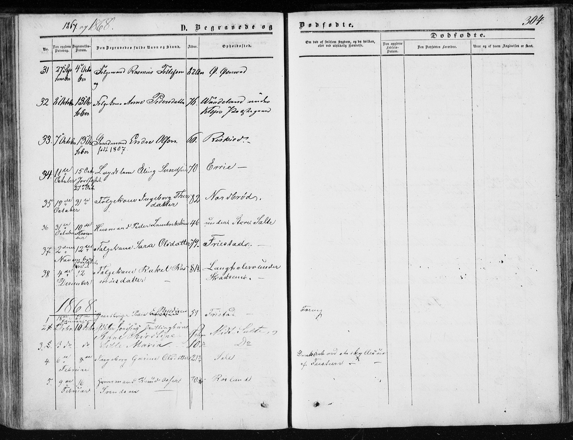 Klepp sokneprestkontor, AV/SAST-A-101803/001/3/30BA/L0005: Parish register (official) no. A 5, 1853-1870, p. 304