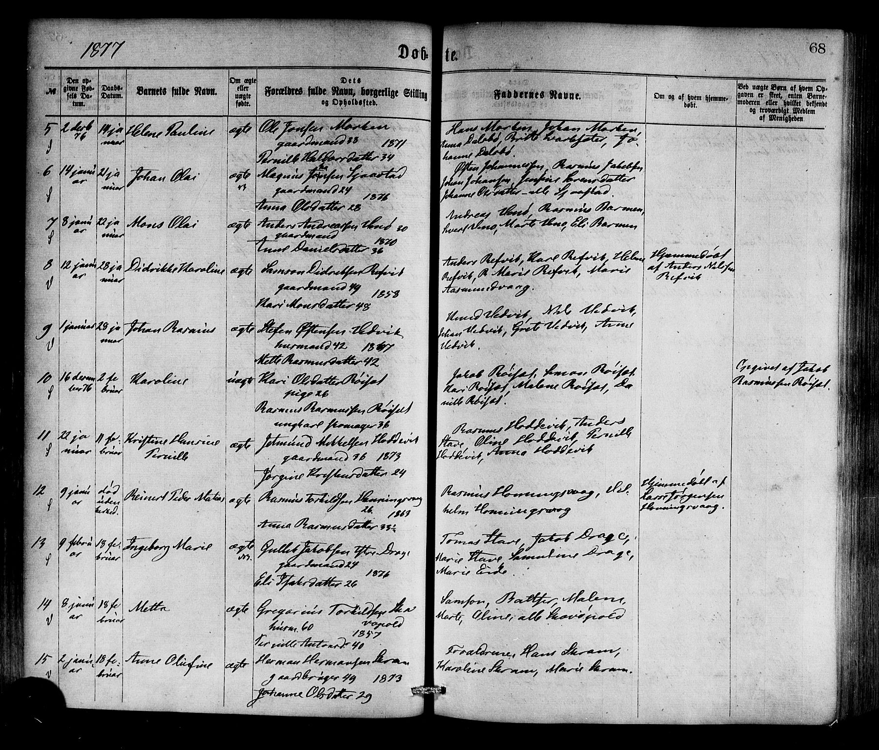 Selje sokneprestembete, SAB/A-99938/H/Ha/Haa/Haaa: Parish register (official) no. A 12, 1870-1880, p. 68