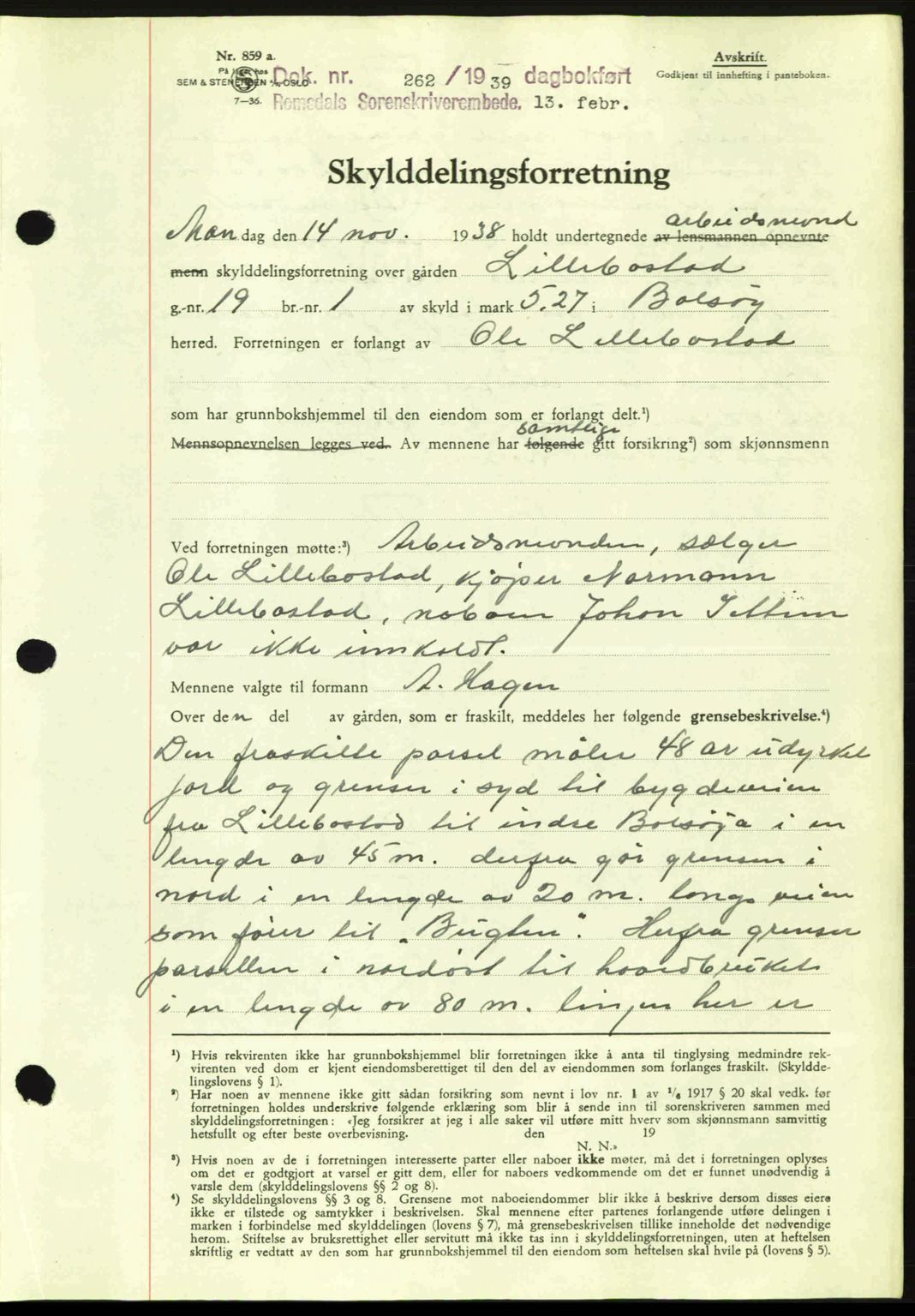 Romsdal sorenskriveri, AV/SAT-A-4149/1/2/2C: Mortgage book no. A6, 1938-1939, Diary no: : 262/1939