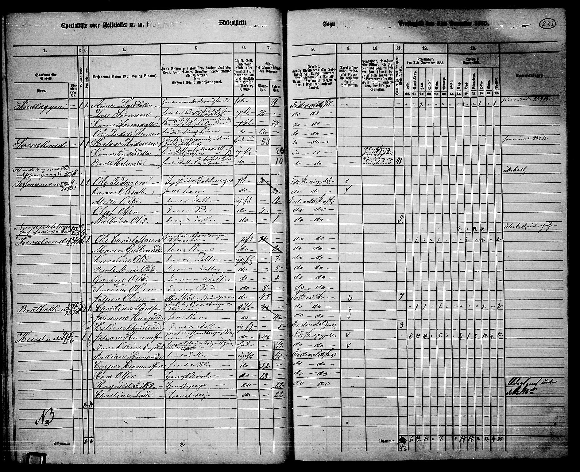 RA, 1865 census for Eidsvoll, 1865, p. 207