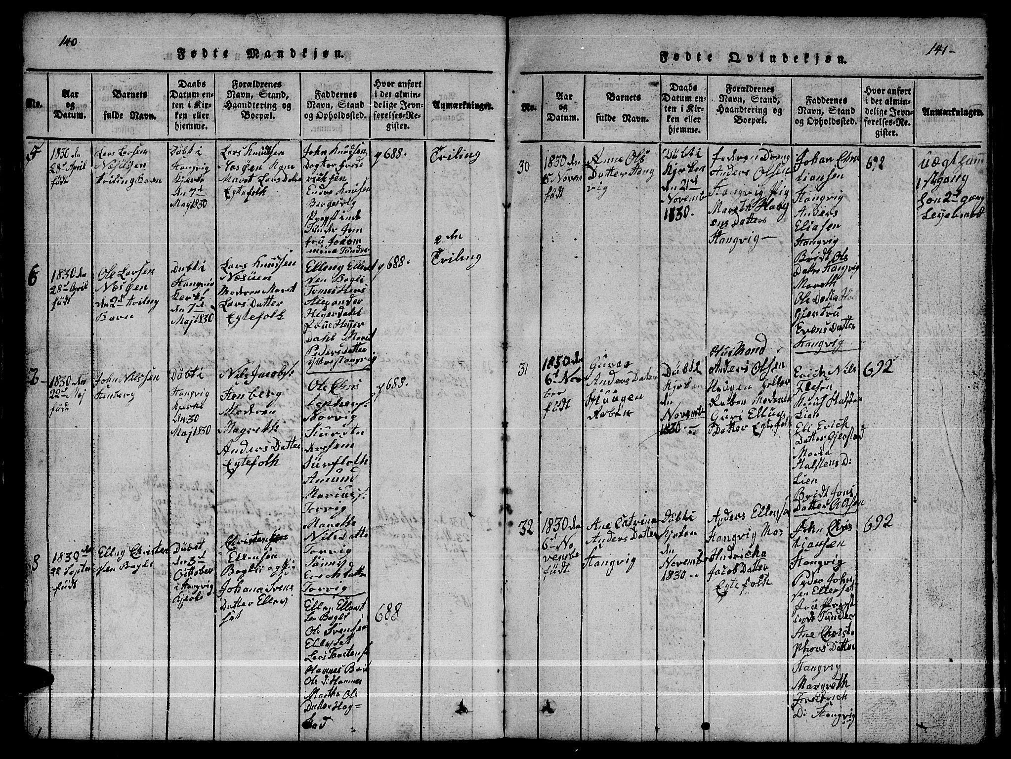 Ministerialprotokoller, klokkerbøker og fødselsregistre - Møre og Romsdal, AV/SAT-A-1454/592/L1031: Parish register (copy) no. 592C01, 1820-1833, p. 140-141