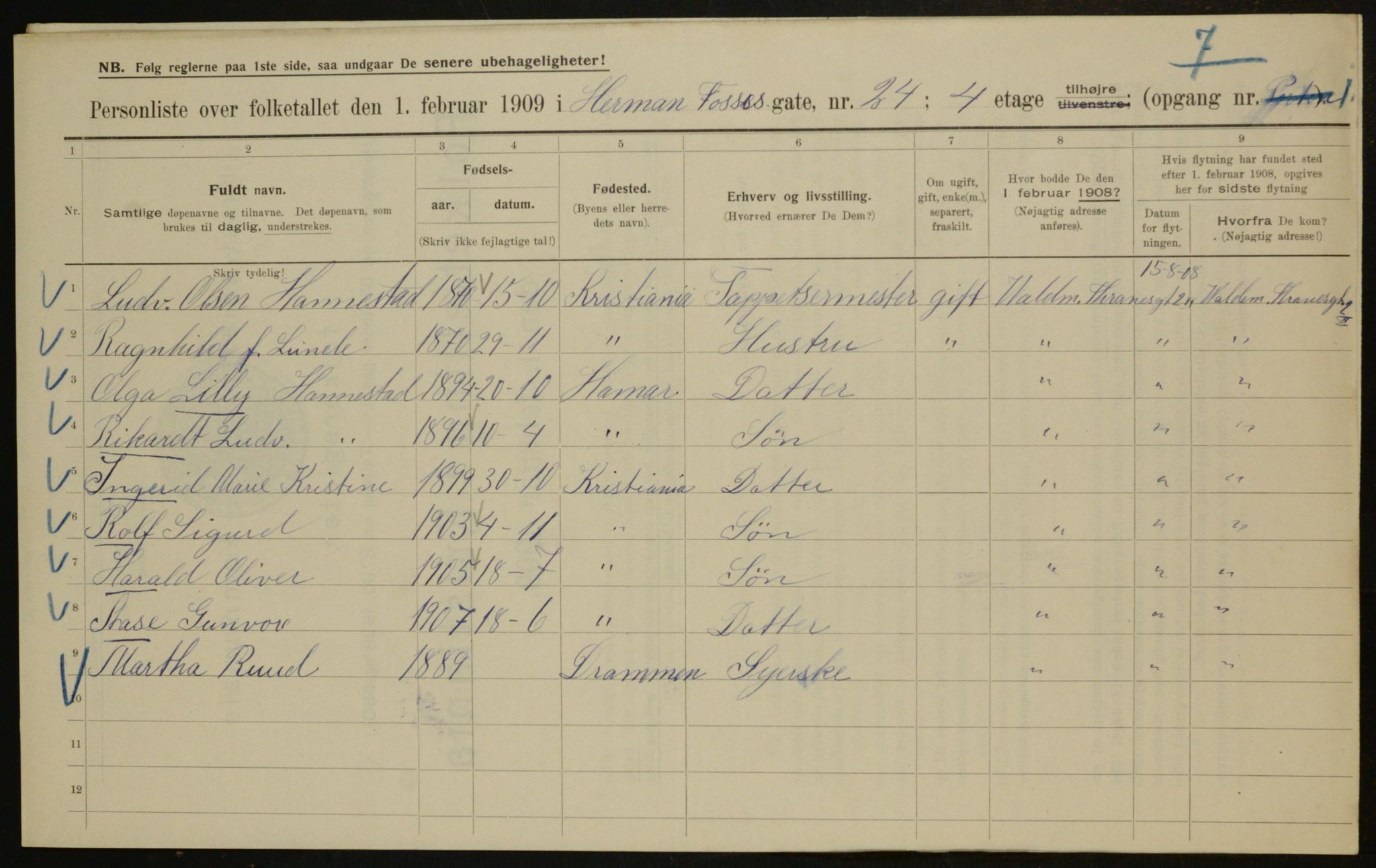 OBA, Municipal Census 1909 for Kristiania, 1909, p. 35395