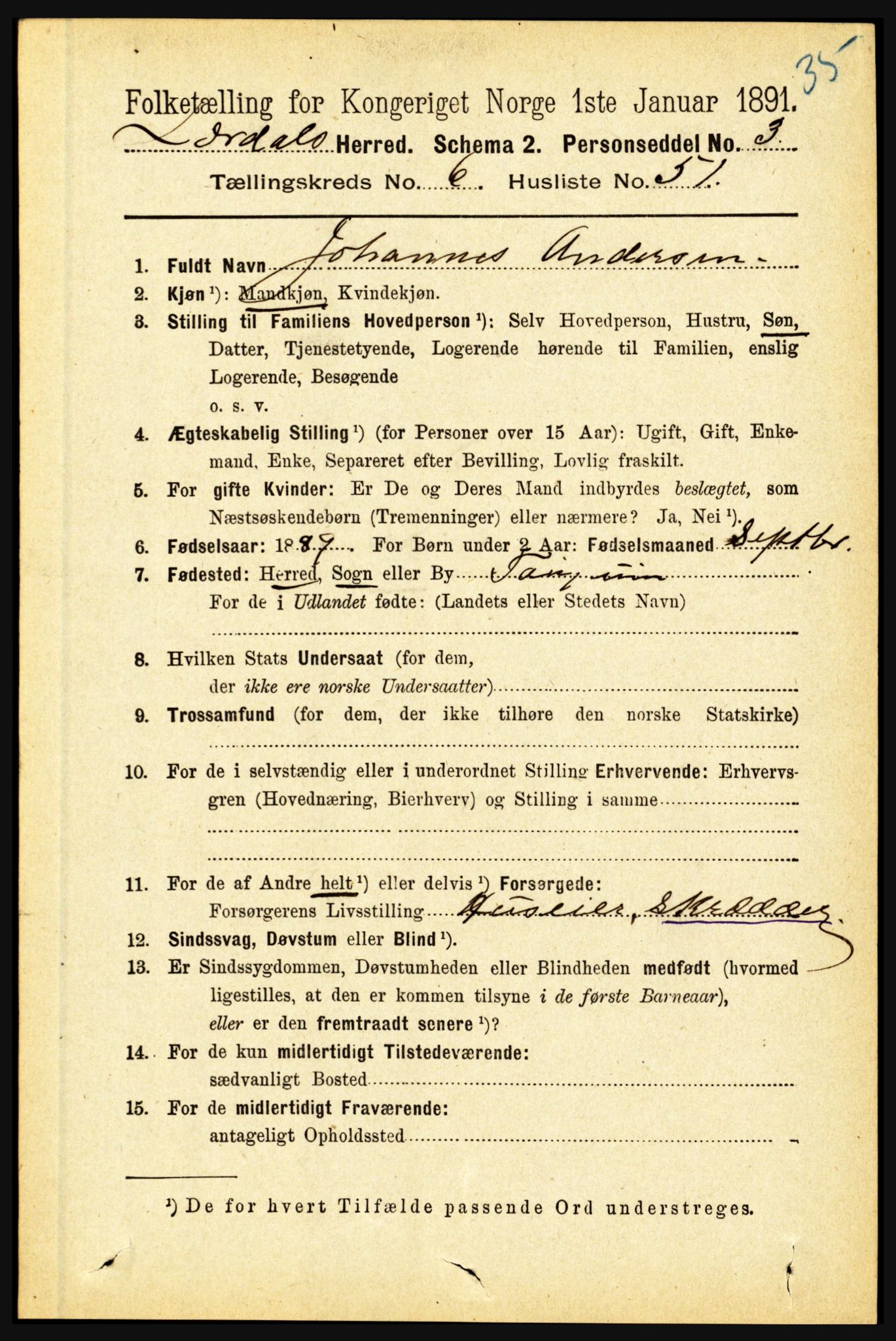 RA, 1891 census for 1422 Lærdal, 1891, p. 728