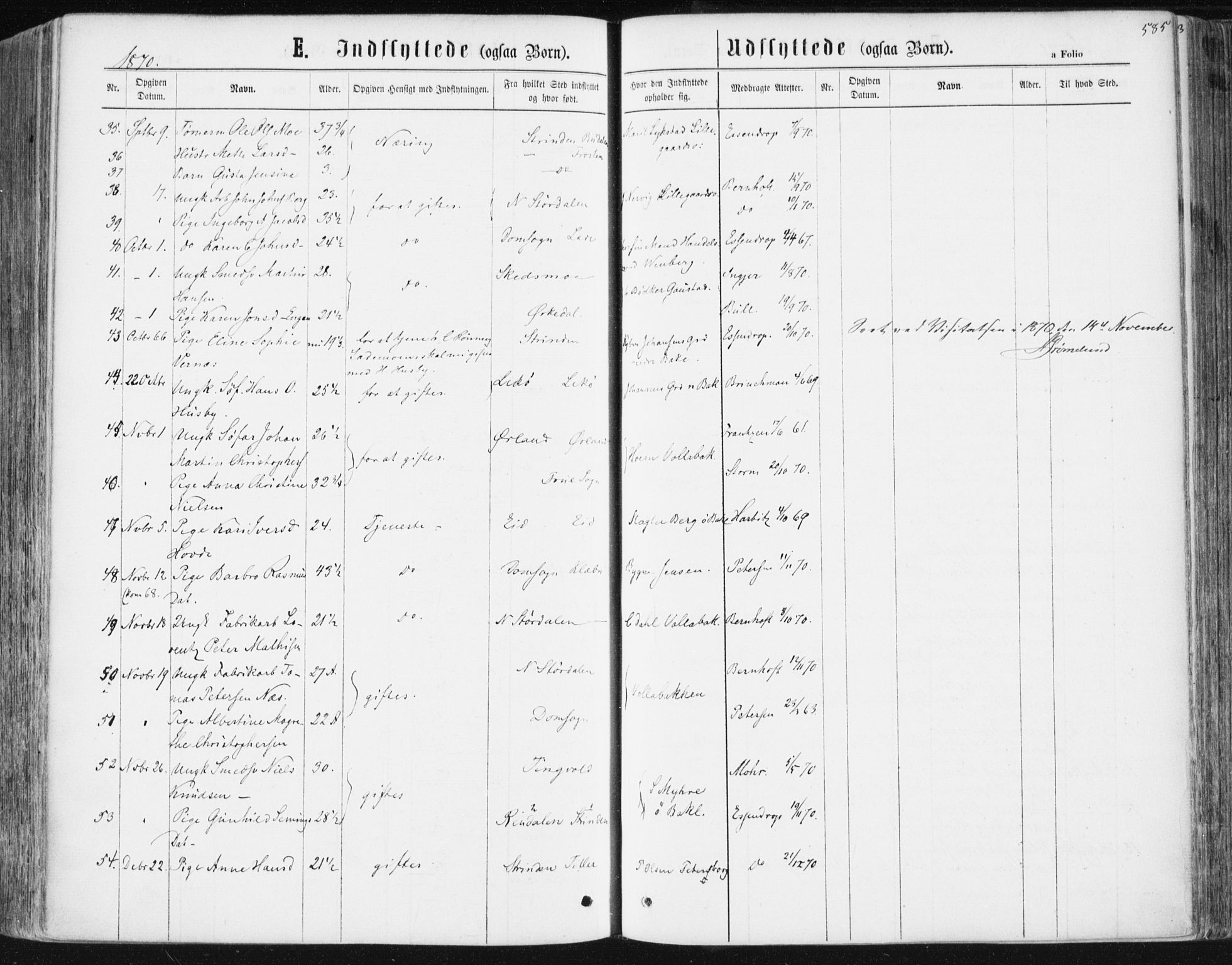 Ministerialprotokoller, klokkerbøker og fødselsregistre - Sør-Trøndelag, SAT/A-1456/604/L0186: Parish register (official) no. 604A07, 1866-1877, p. 585
