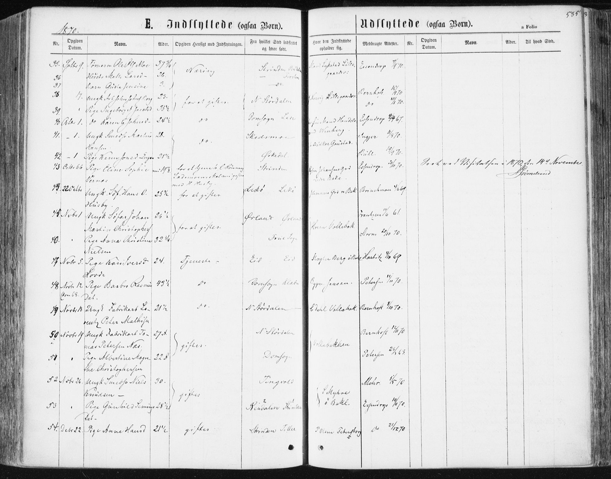 Ministerialprotokoller, klokkerbøker og fødselsregistre - Sør-Trøndelag, AV/SAT-A-1456/604/L0186: Parish register (official) no. 604A07, 1866-1877, p. 585